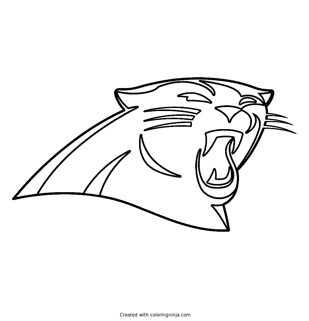 Logo de Carolina Panthers, dibujo para colorear: El logo de Carolina Panthers muestra la cabeza estilizada de una pantera rugiendo hacia la derecha.
