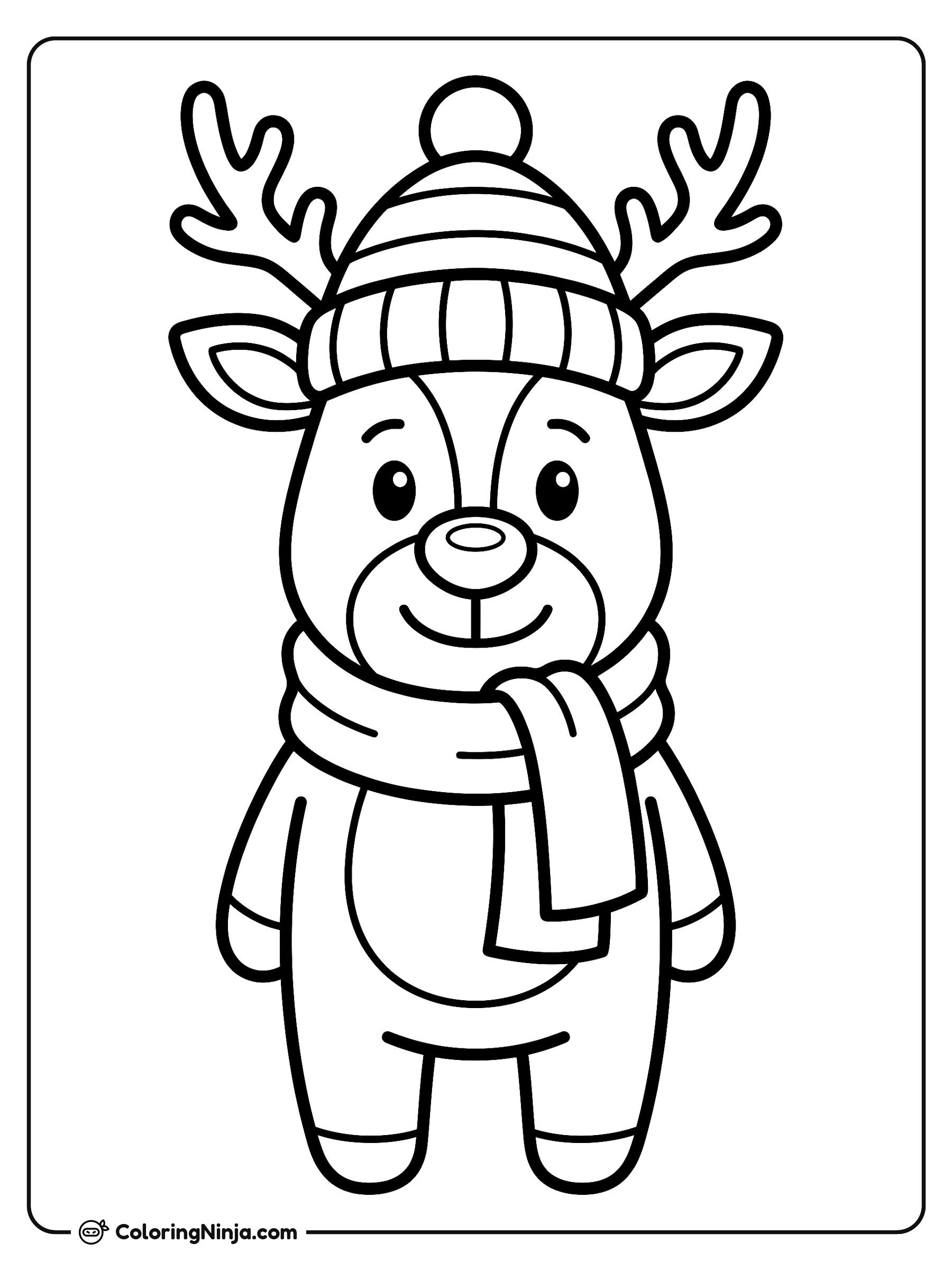 Reno con Gorro Invierno Calientito: dibujo para colorear