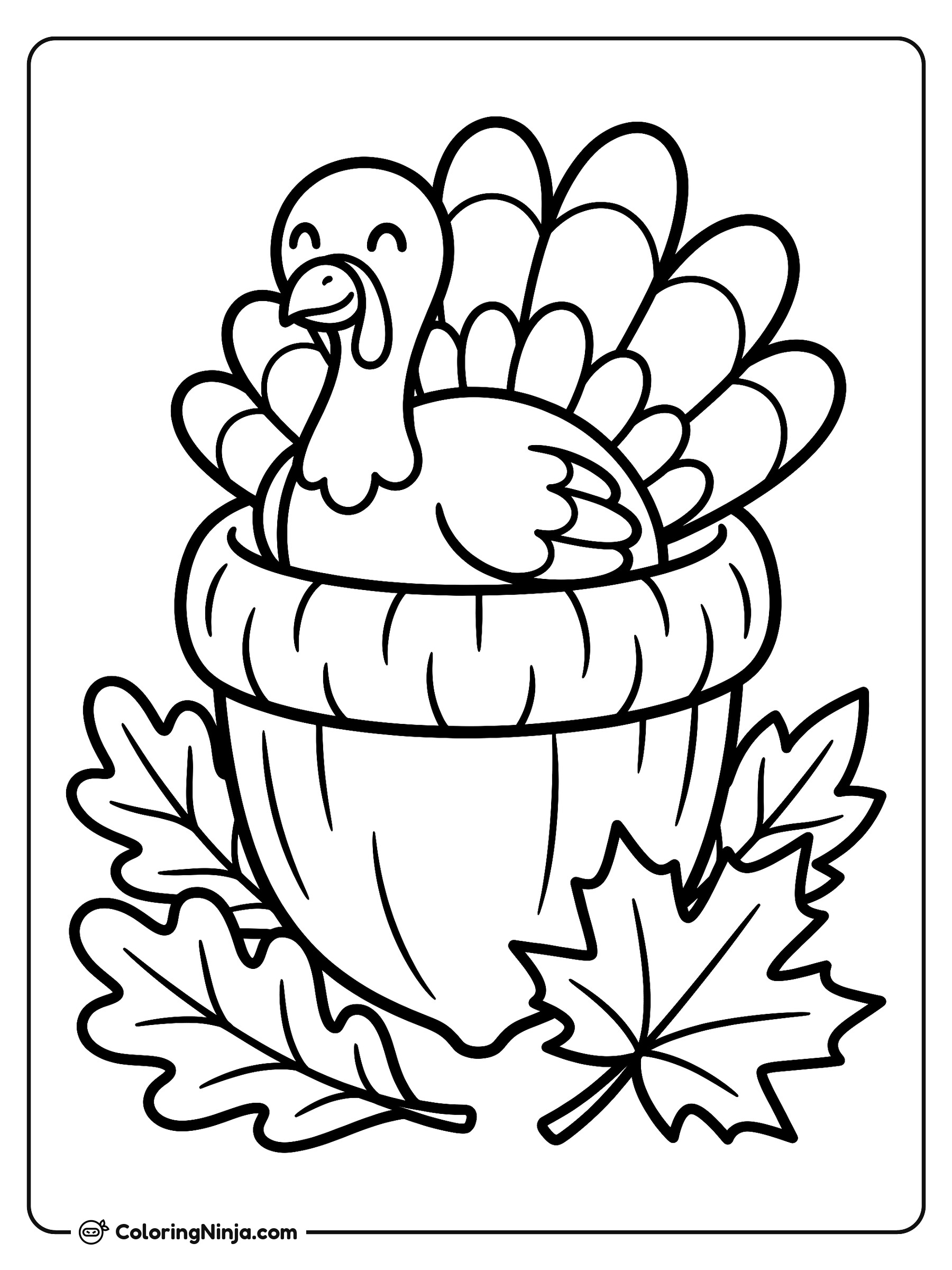 Cozy Turkey in an Acorn Coloring Page