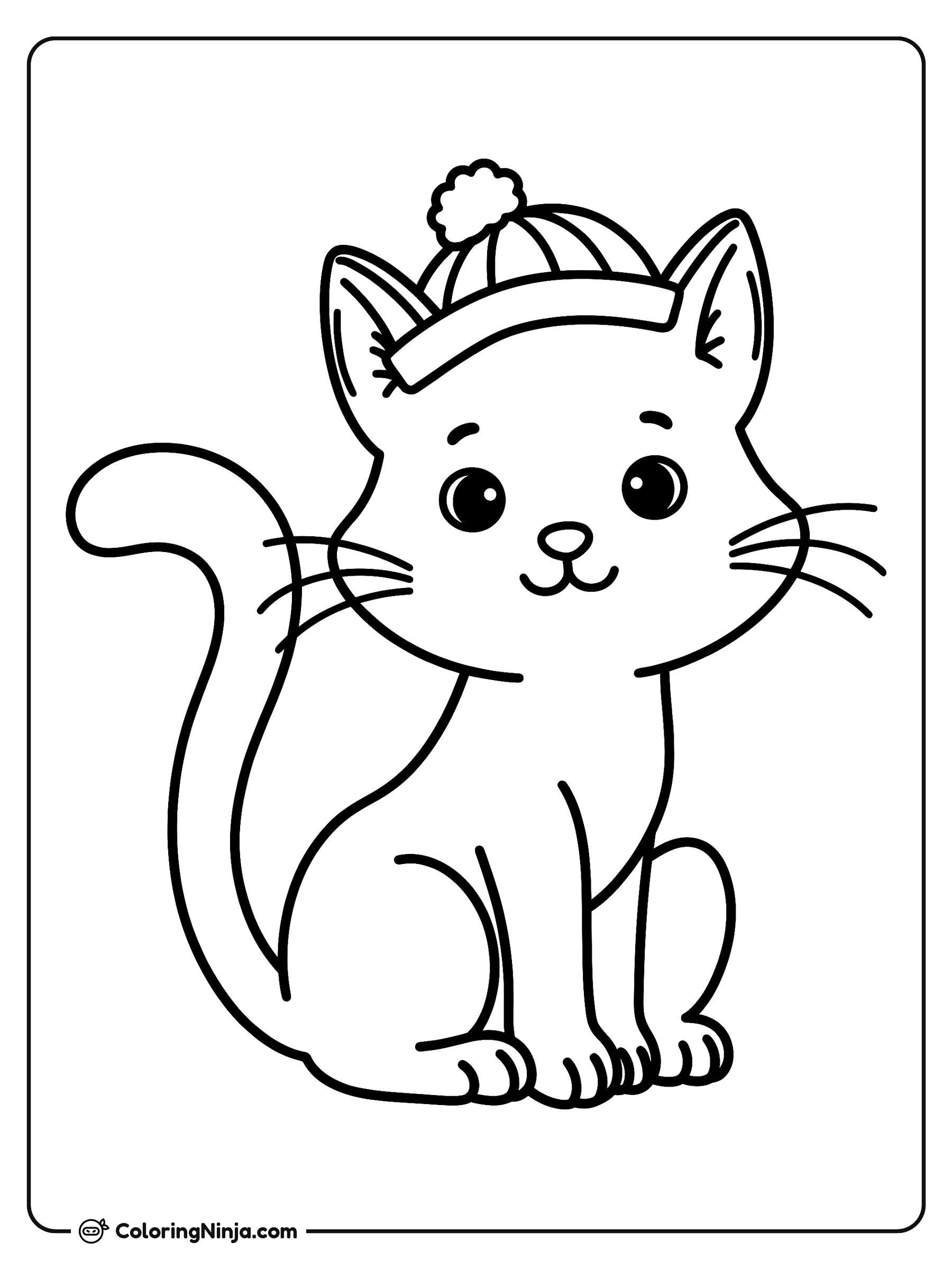 Un gato con gorro de lana: dibujo para colorear