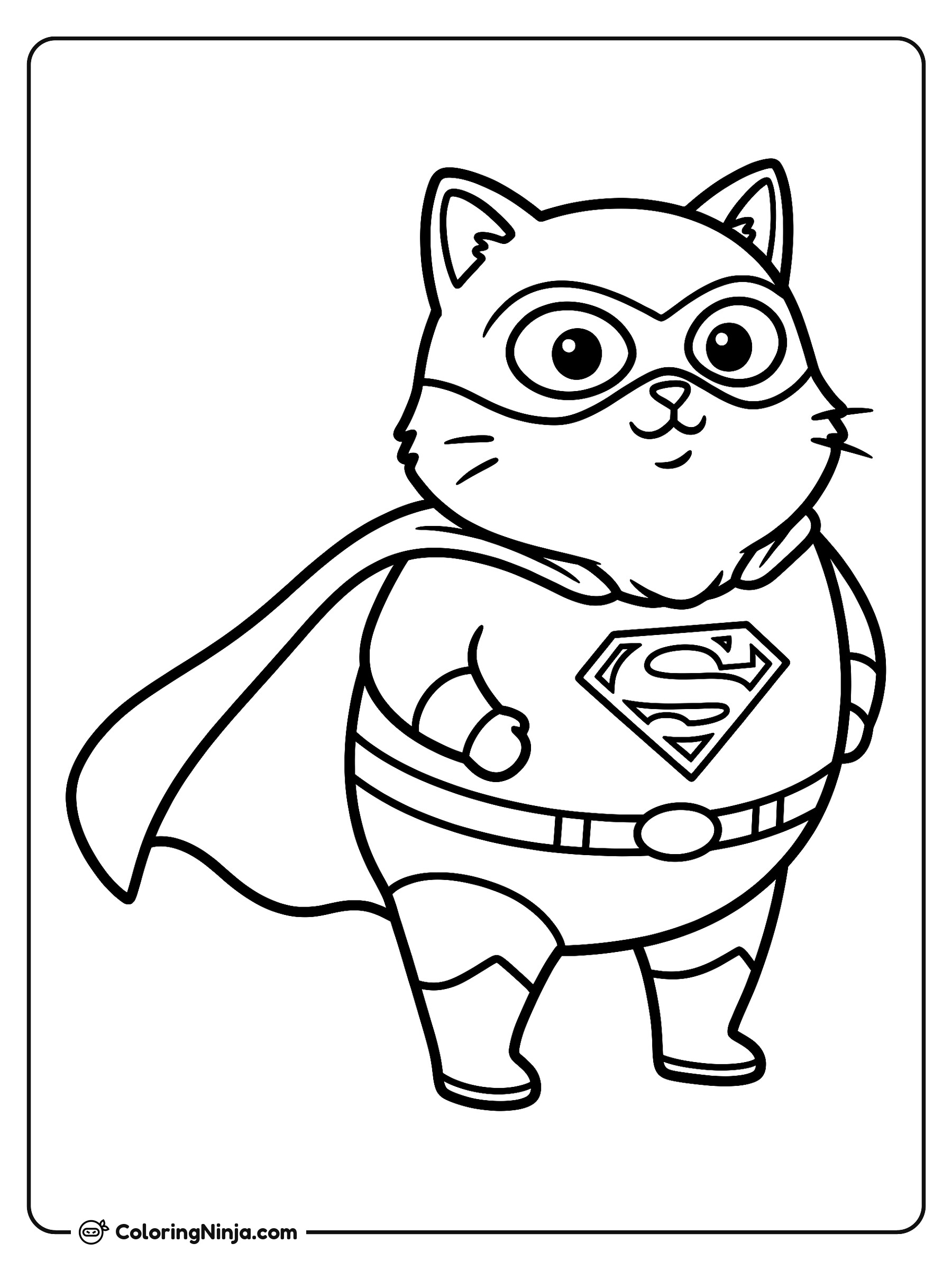 Gato con disfraz de Superman: dibujo para colorear