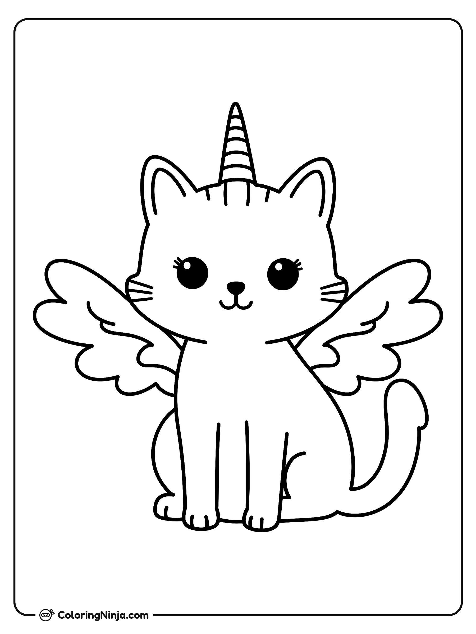 Gato con alas y cuerno de unicornio: dibujo para colorear