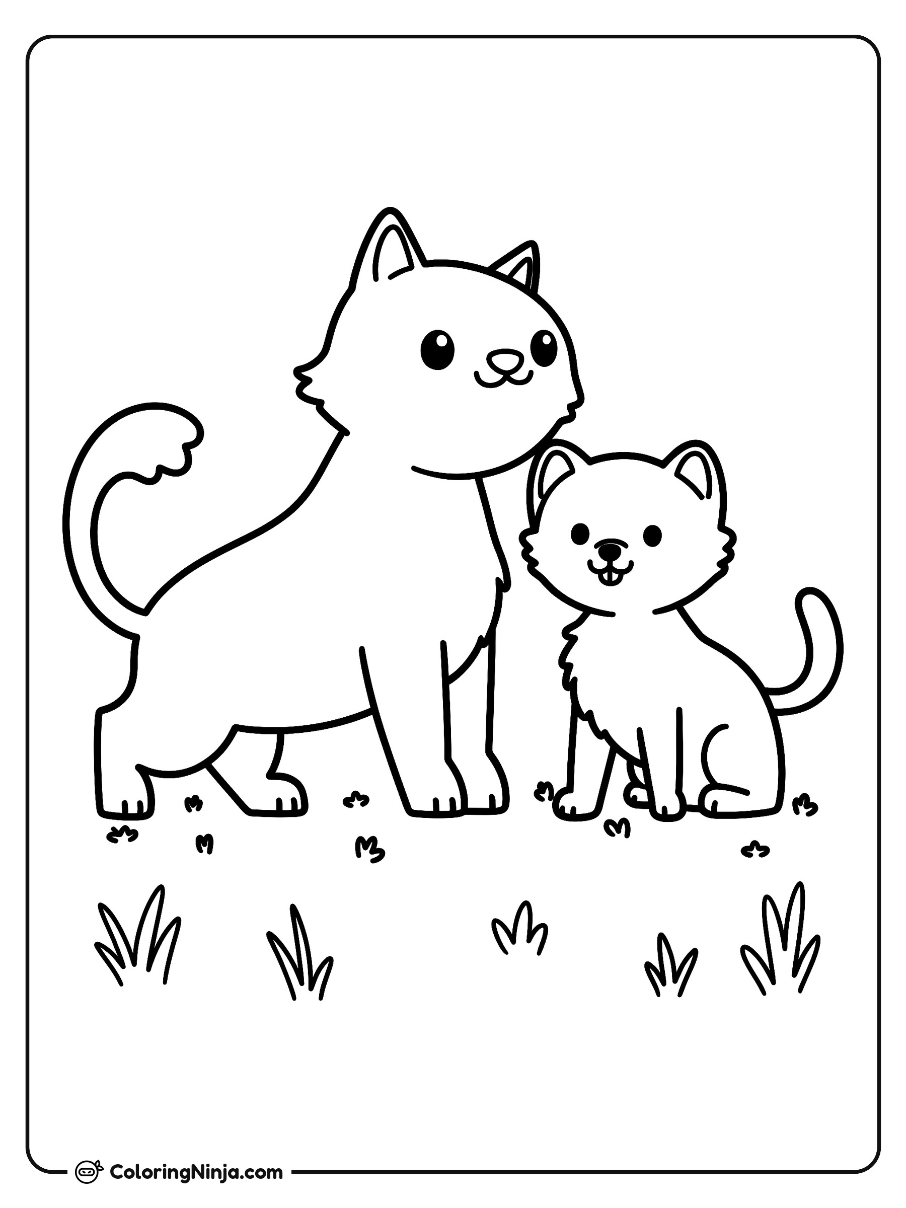 Gato lindo y gatito pequeño: dibujo para colorear