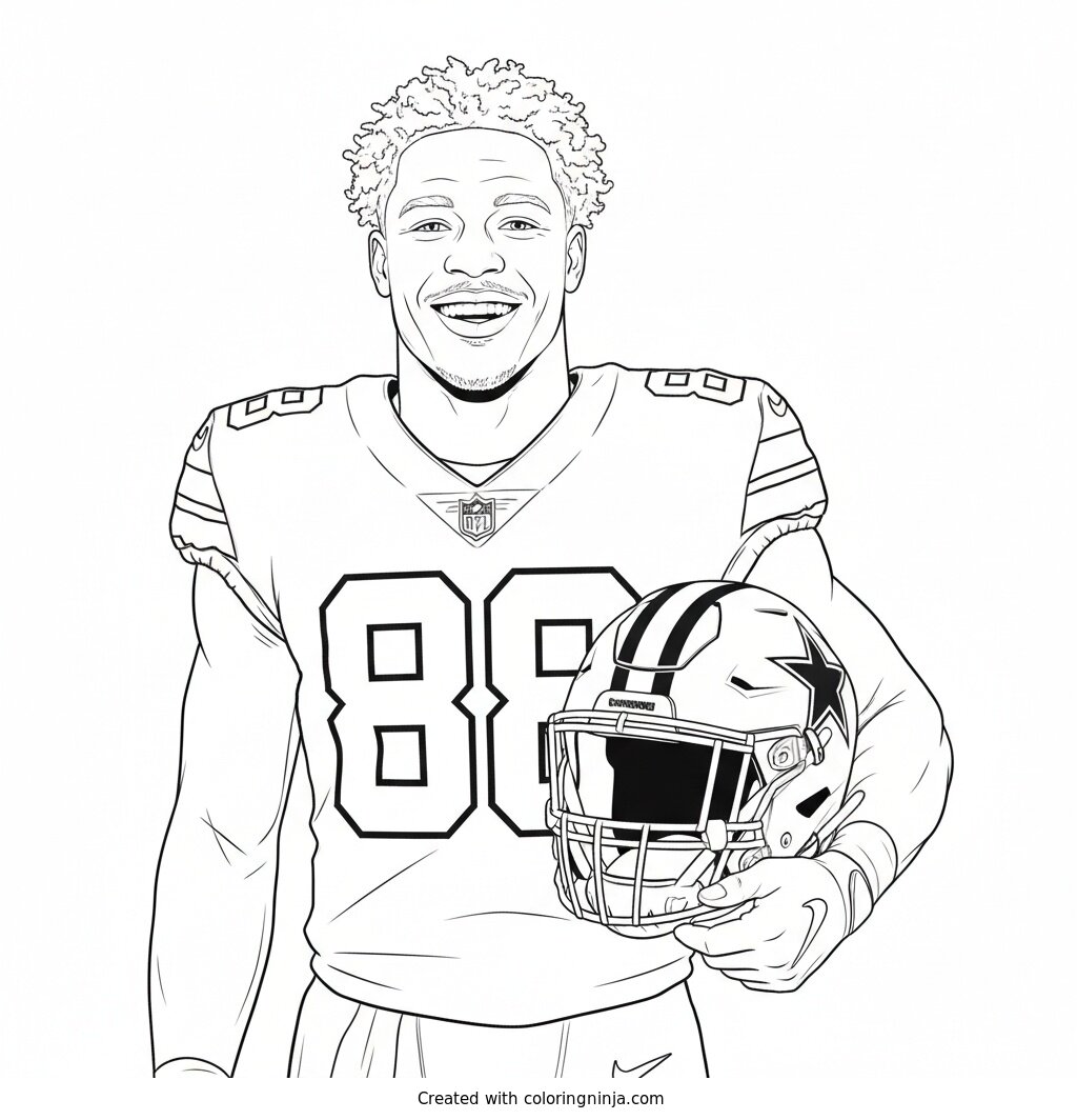 CeeDee Lamb Helmet Under Arm Coloring Page
