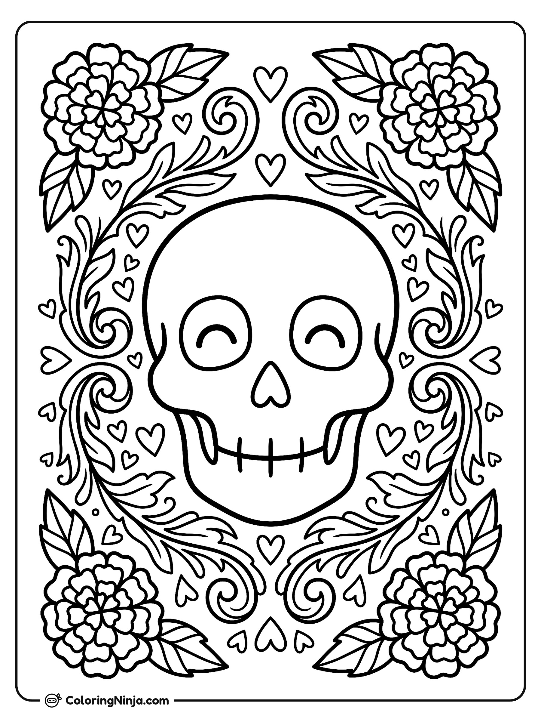 Symmetrical Floral Calavera Coloring Page
