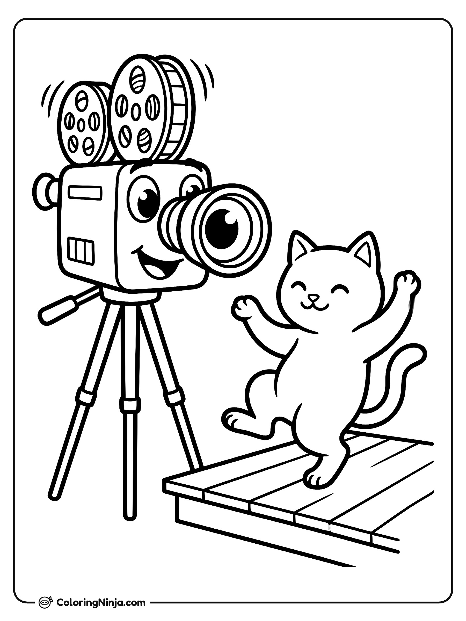 Gato bailando en el set de filmación: dibujo para colorear