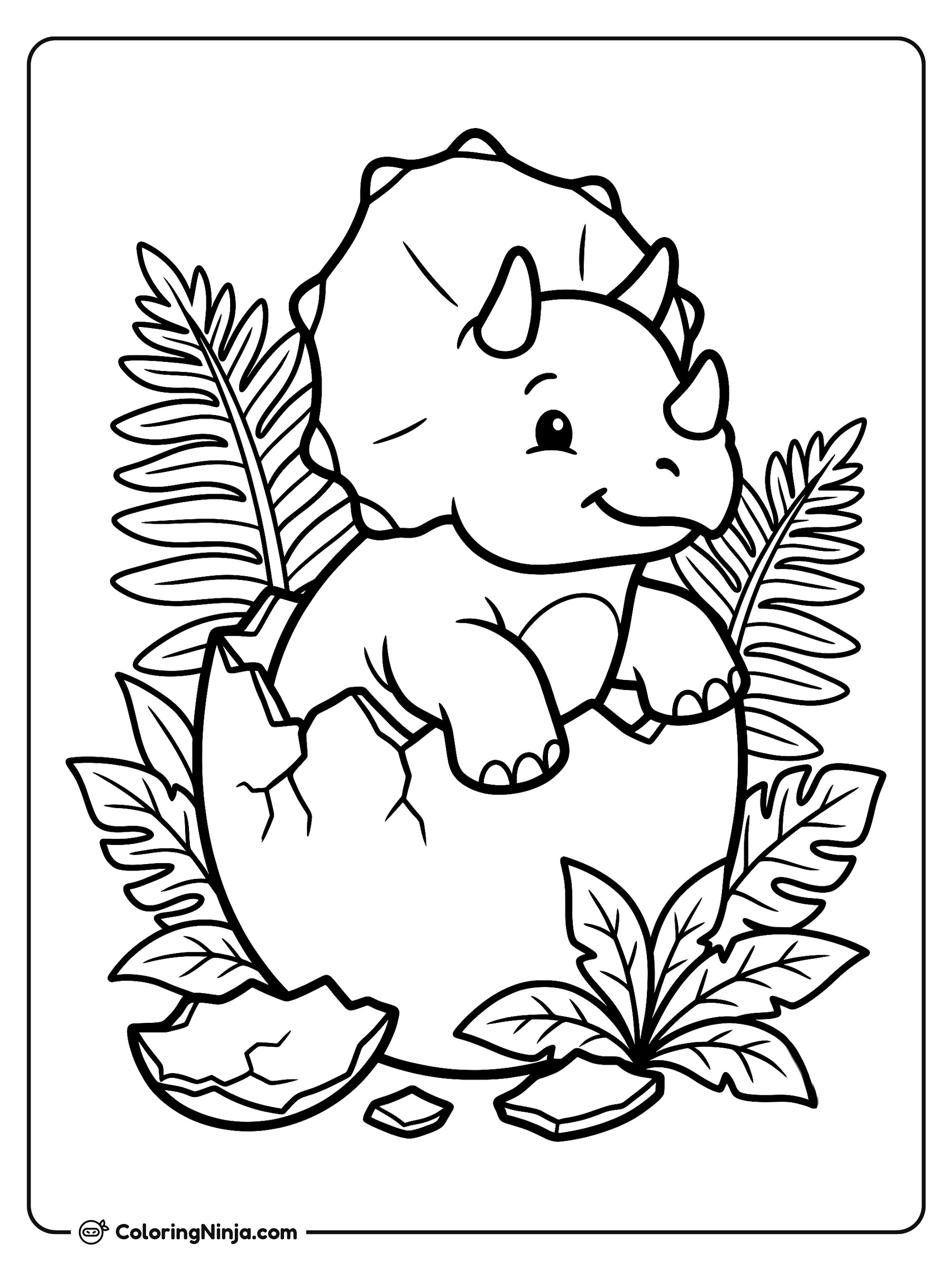 Baby Triceratops Hatching From Egg Coloring Page