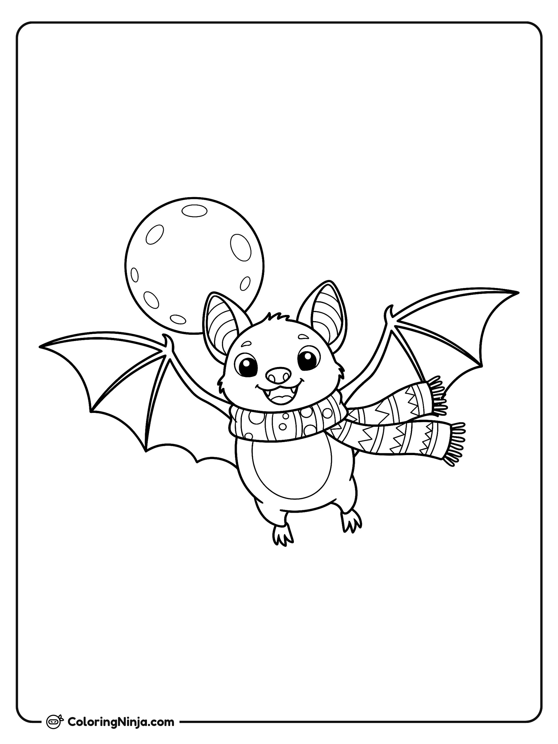 Vuelo nocturno del pequeño murciélago: dibujo para colorear