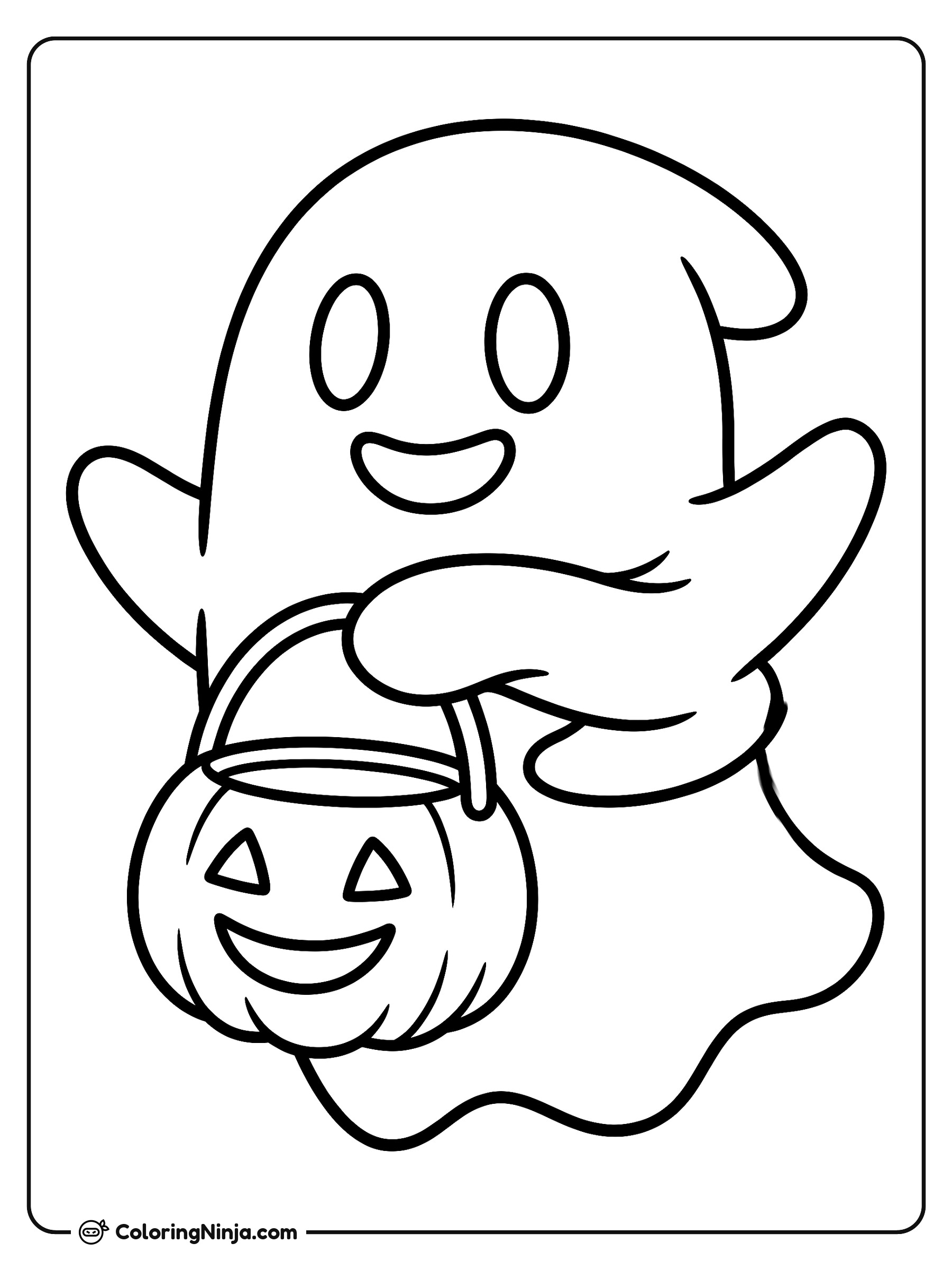 Friendly Ghost Trick or Treating Coloring Page