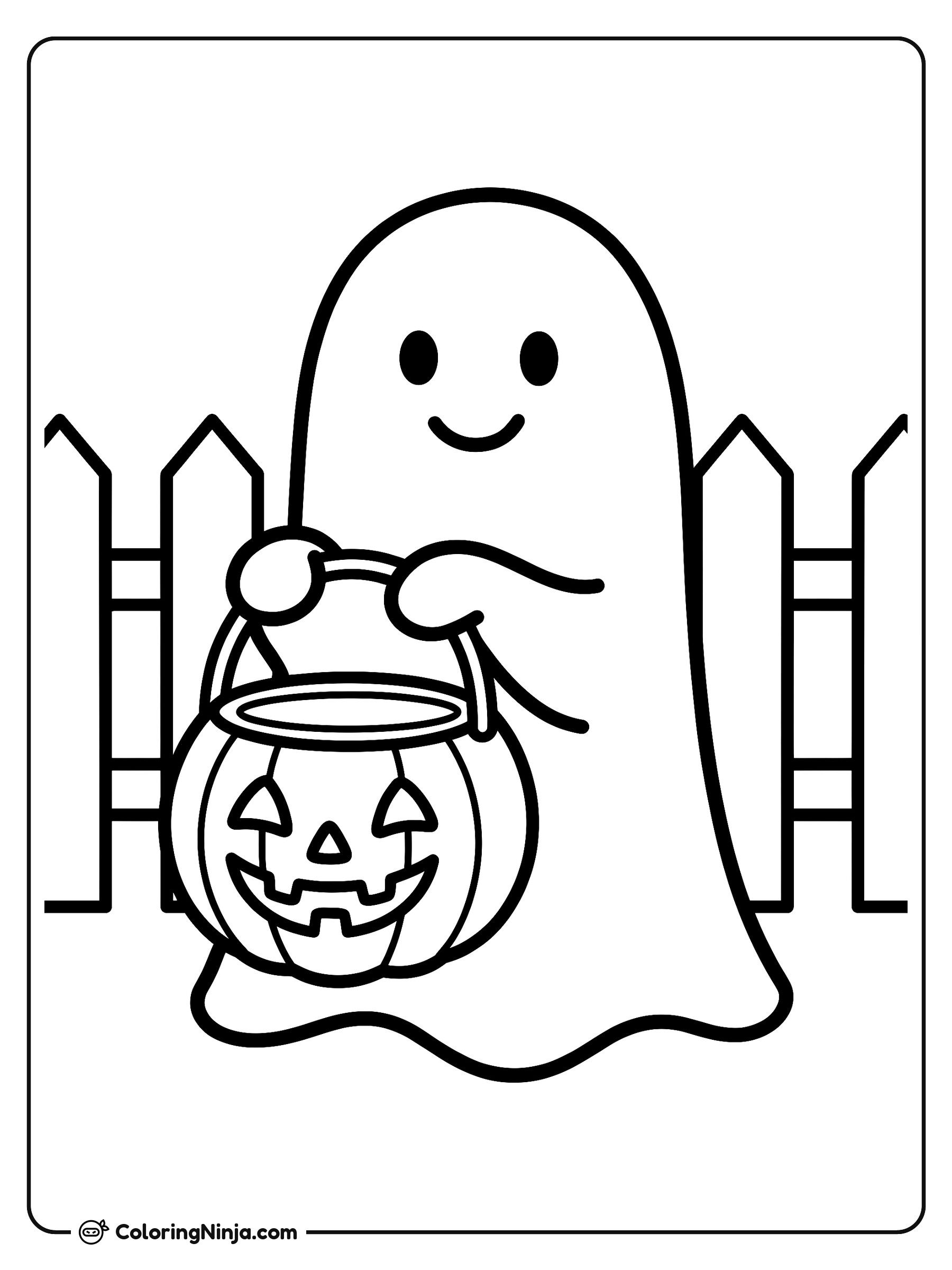 A Little Ghost Trick-or-Treating Coloring Page