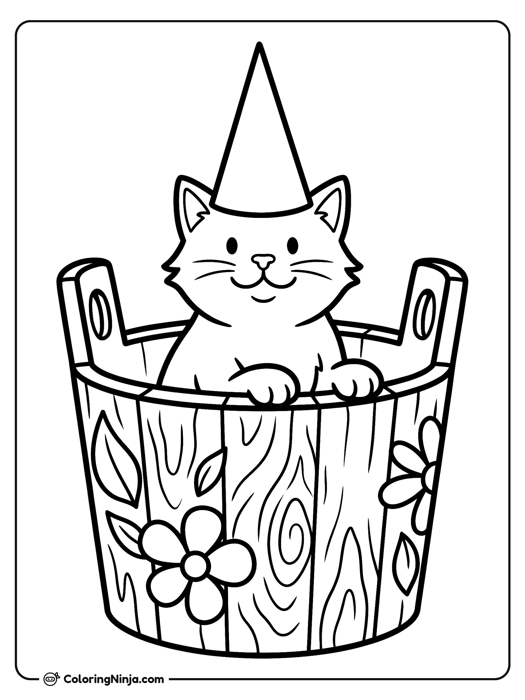 Little Kitten in a Bucket Coloring Page