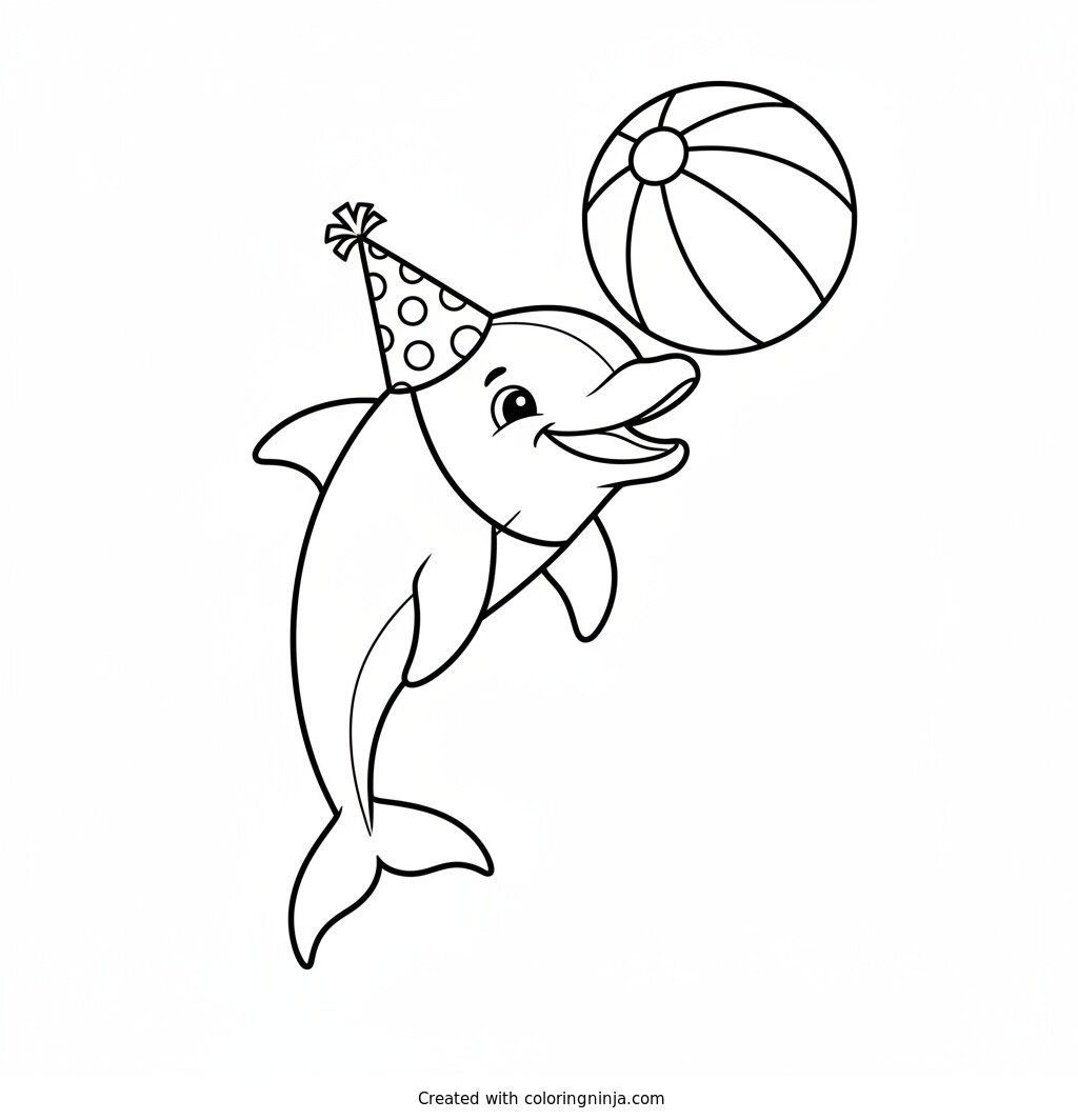 Playful Dolphin with Beach Ball Coloring Page