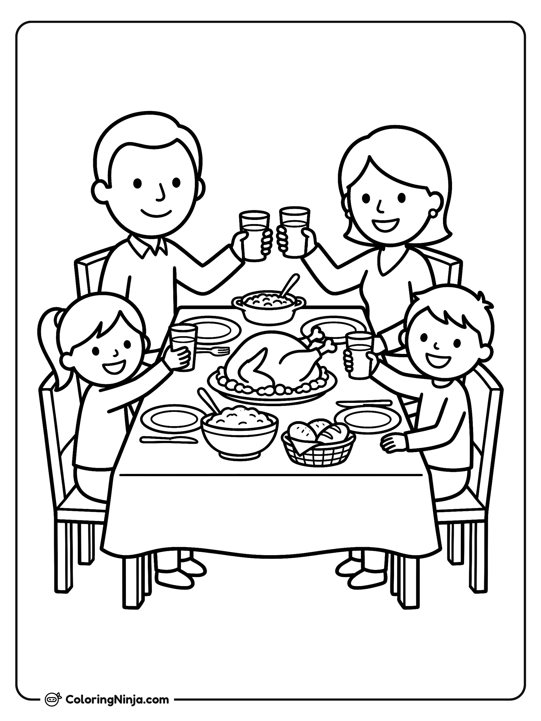 Family Toasting Thanksgiving Meal Coloring Page