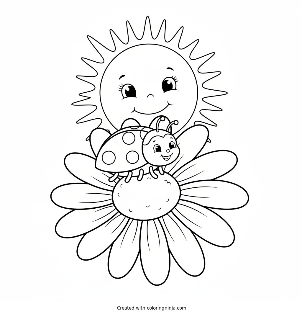 Little Ladybug on a Flower Coloring Page