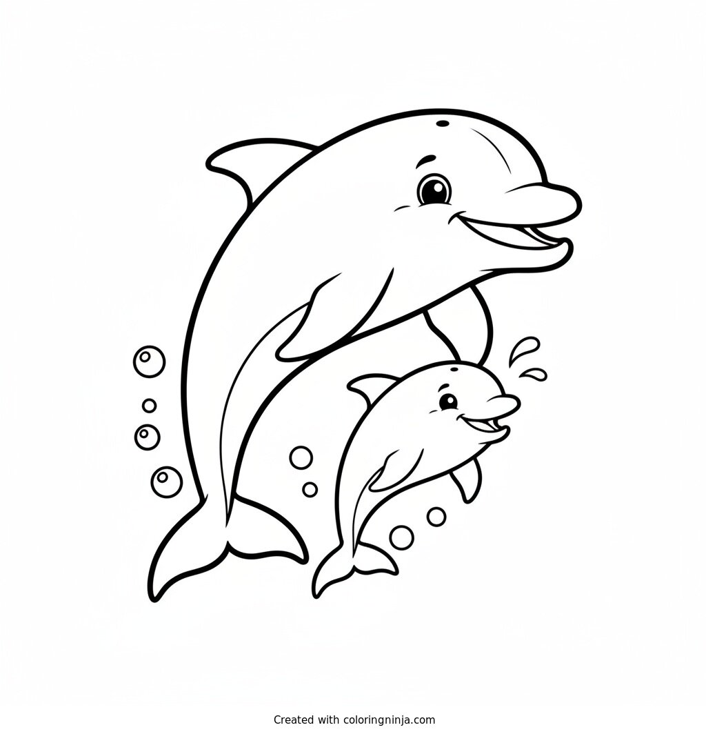 Mom And Baby Dolphin Coloring Page