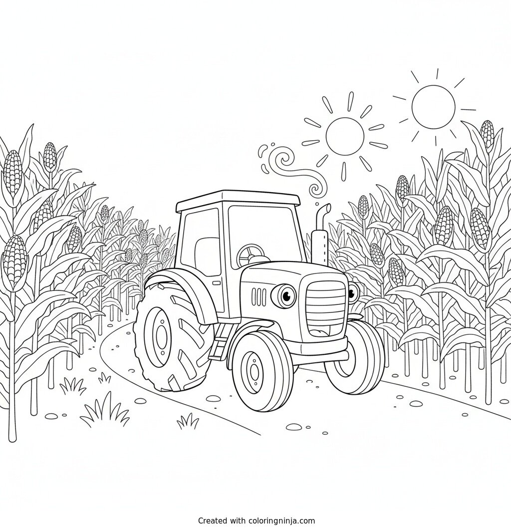 Bright Tractor on the Farm Coloring Page