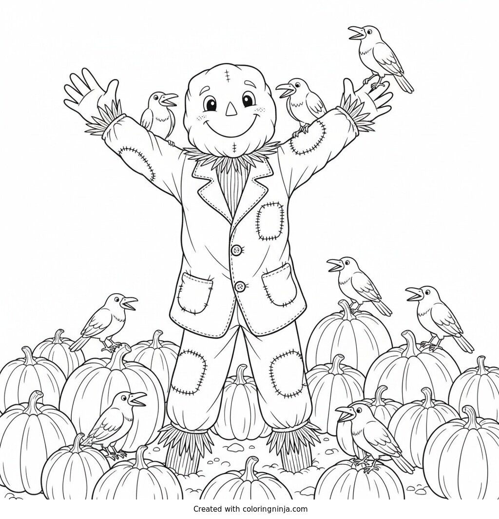 Happy Scarecrow in the Patch Coloring Page