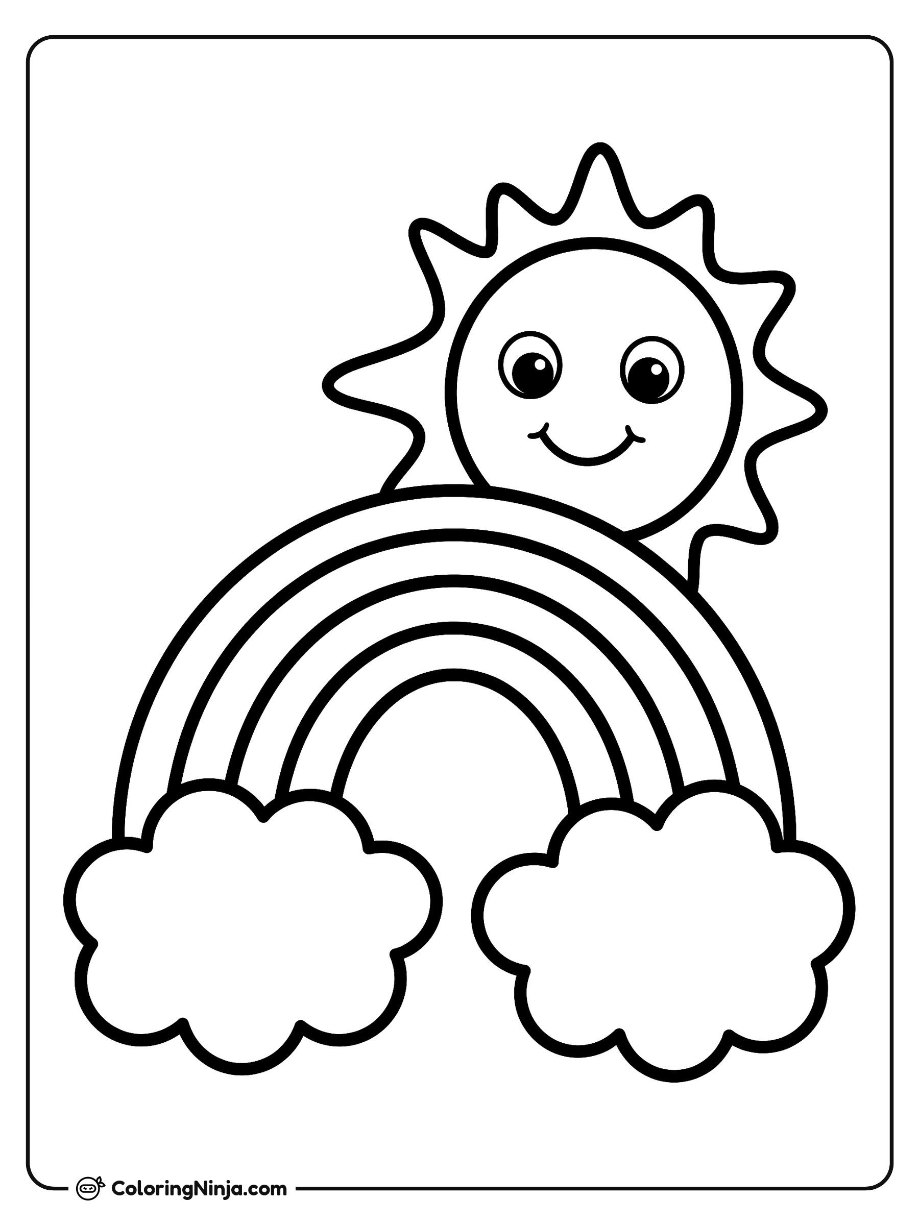 Sol sonriente sobre el arcoíris: dibujo para colorear