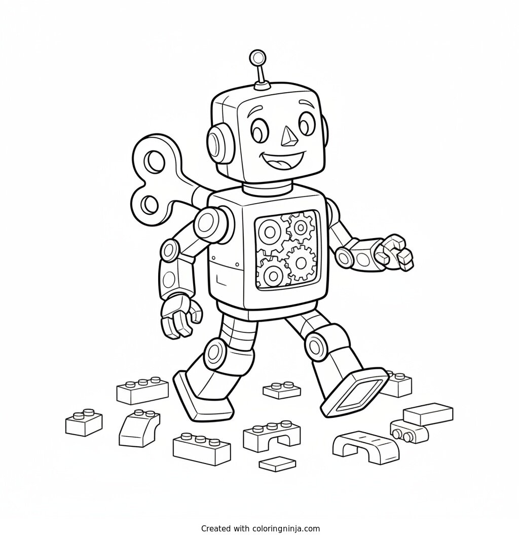 Friendly Wind Up Robot Coloring Page