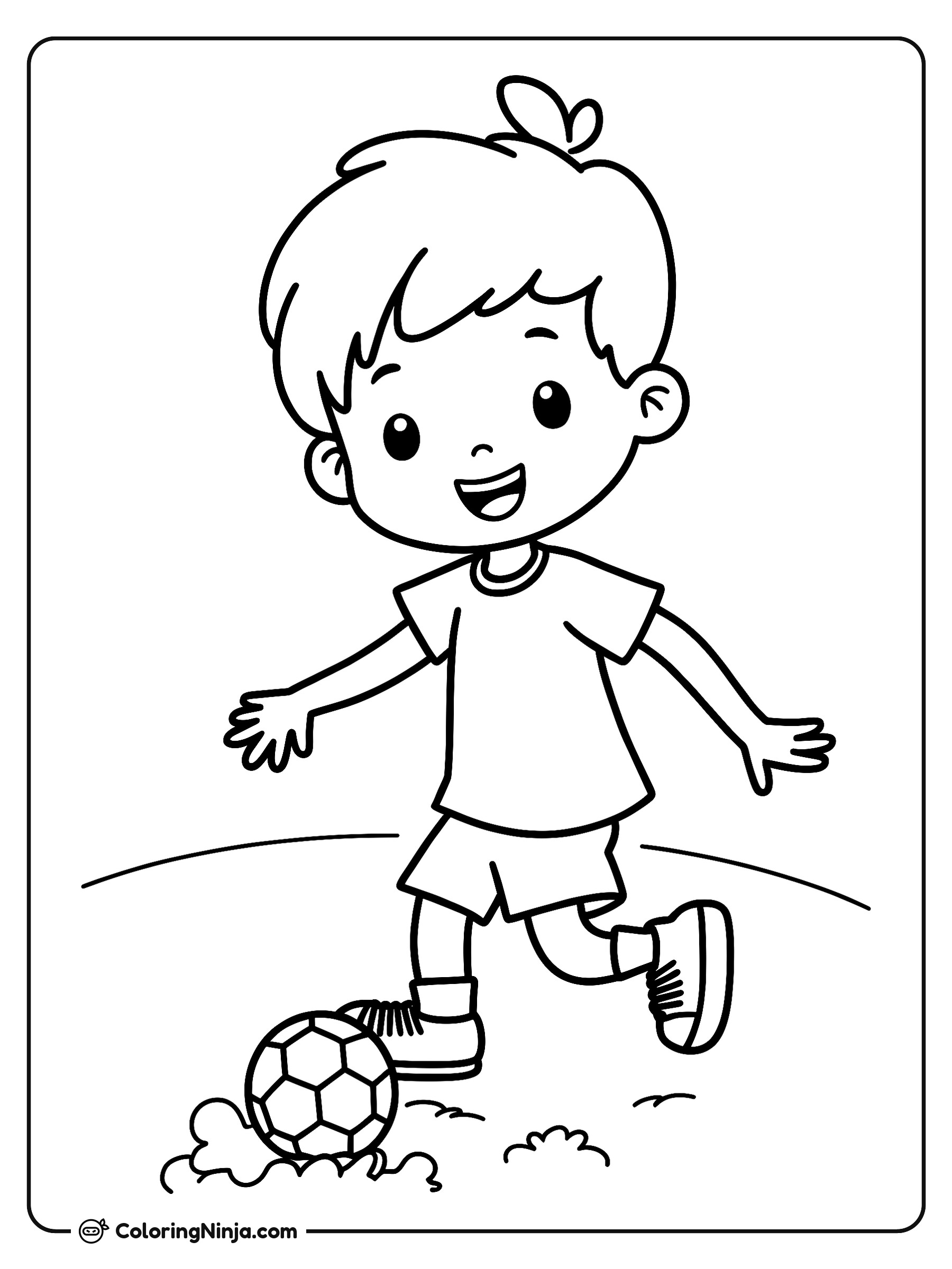 Niño pequeño jugando al fútbol: dibujo para colorear