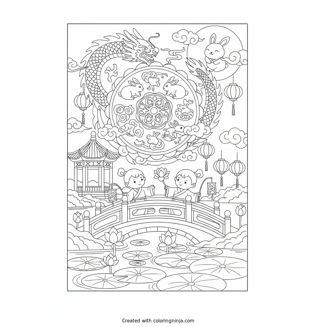 Chinese Mid Autumn Festival Coloring Page