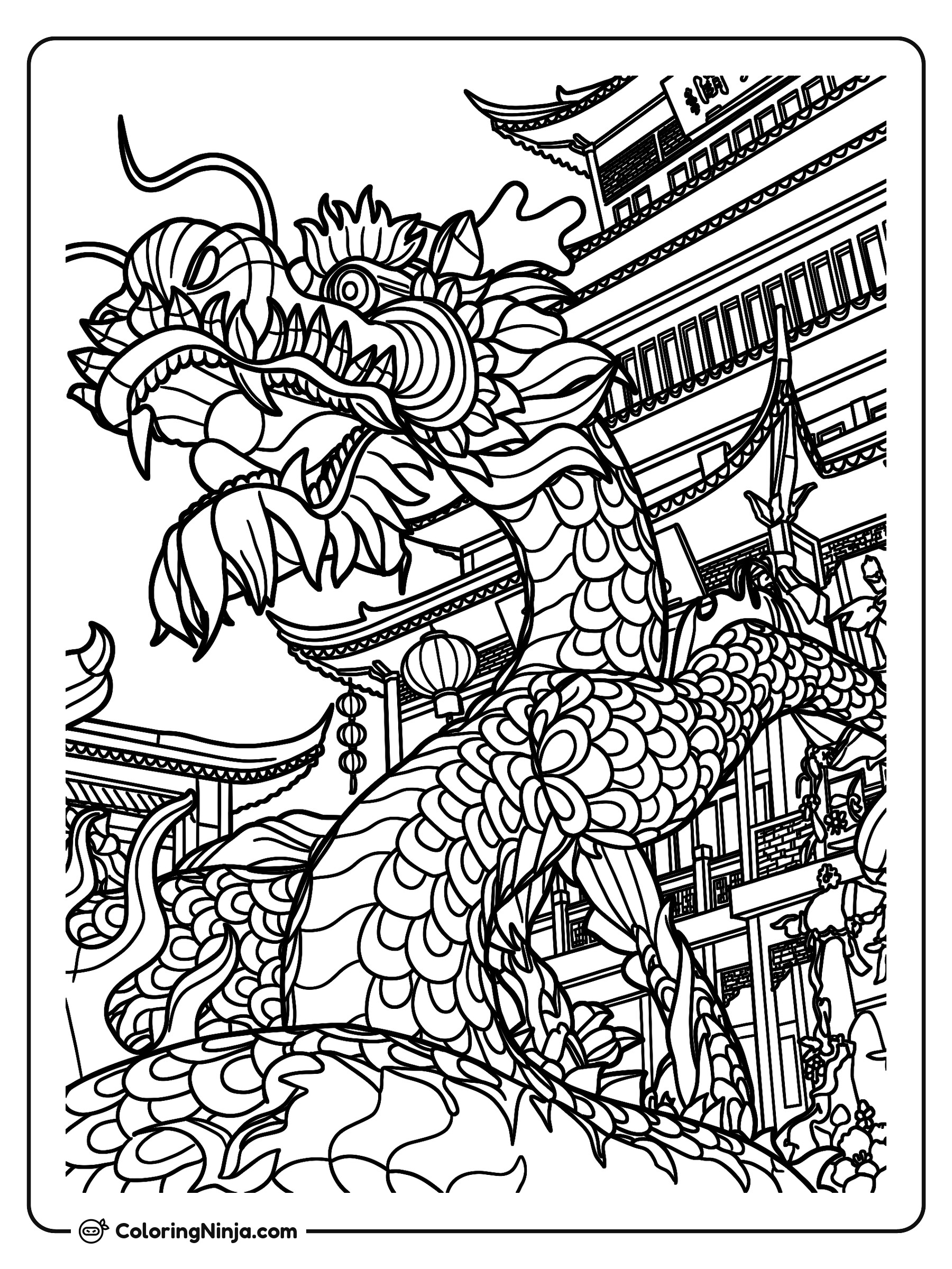 Dragón del Año Nuevo Chino: dibujo para colorear