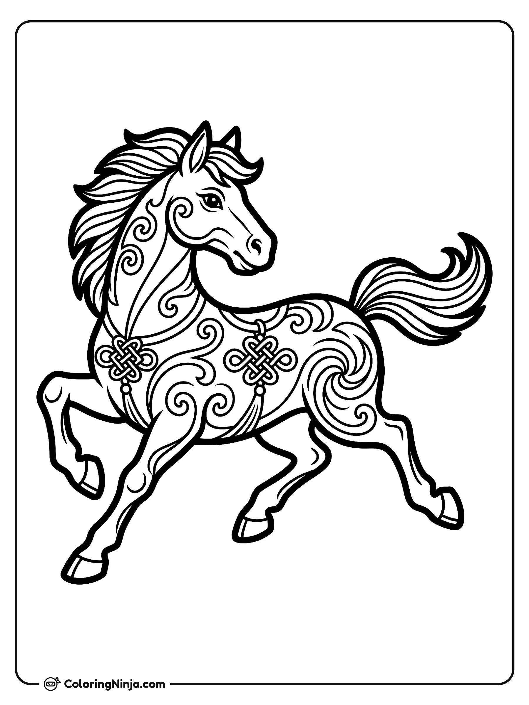 Año Nuevo Chino del Caballo: dibujo para colorear