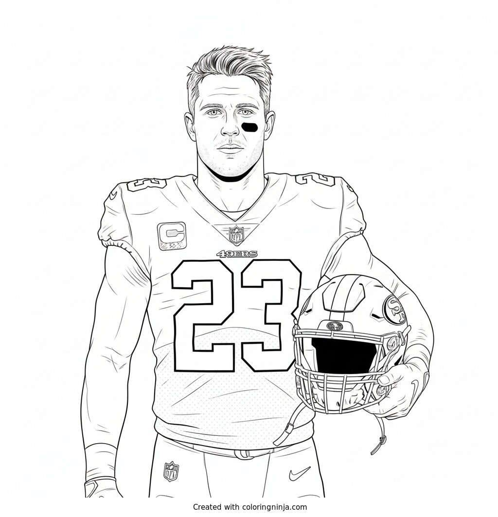 Christian McCaffrey Sideline Player Portrait Coloring Page
