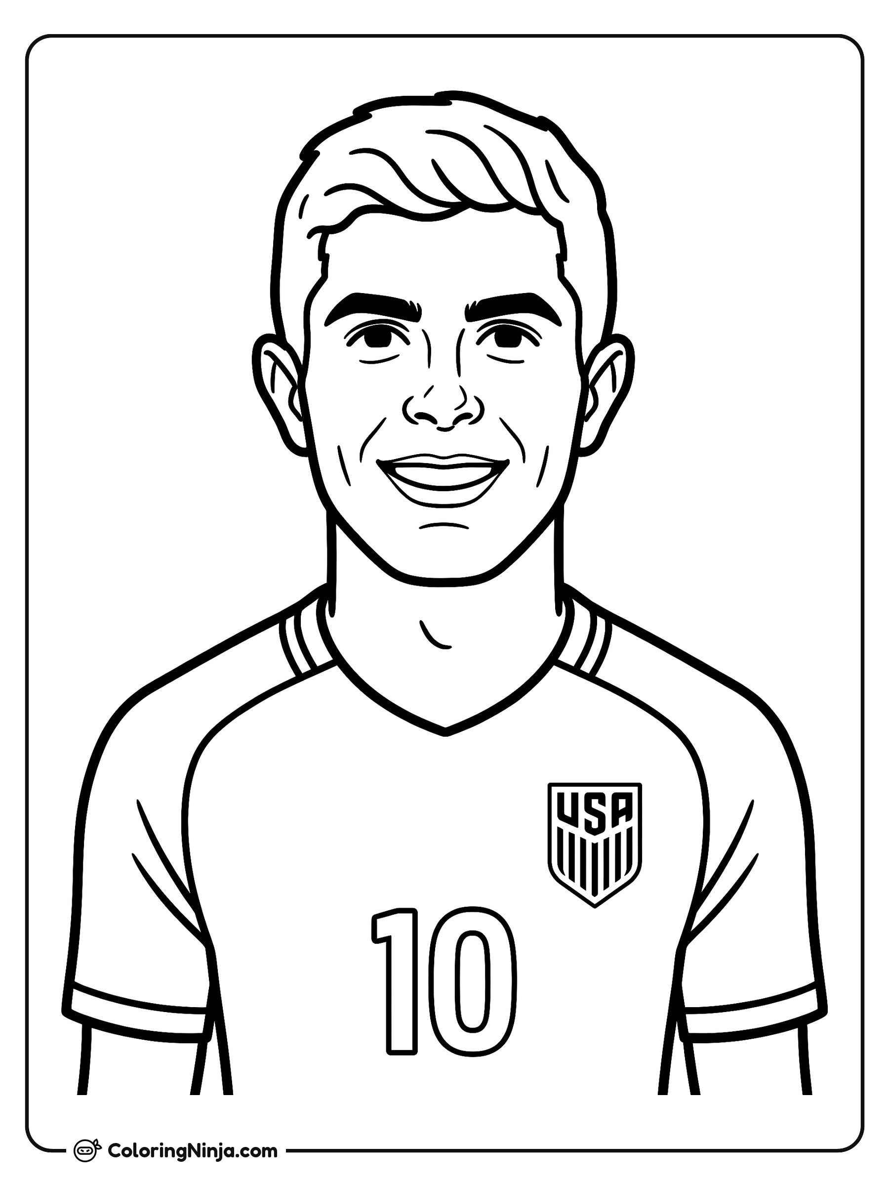 Christian Pulisic Portrait in USA Jersey Coloring Page