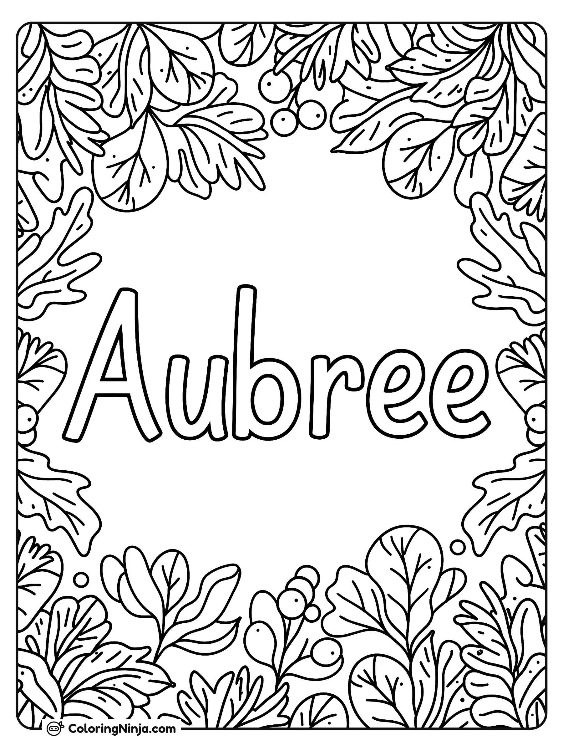 Christmas Backround with the Words Aubree Coloring Page: This Christmas background coloring page features the name "Aubree" as the central text element.