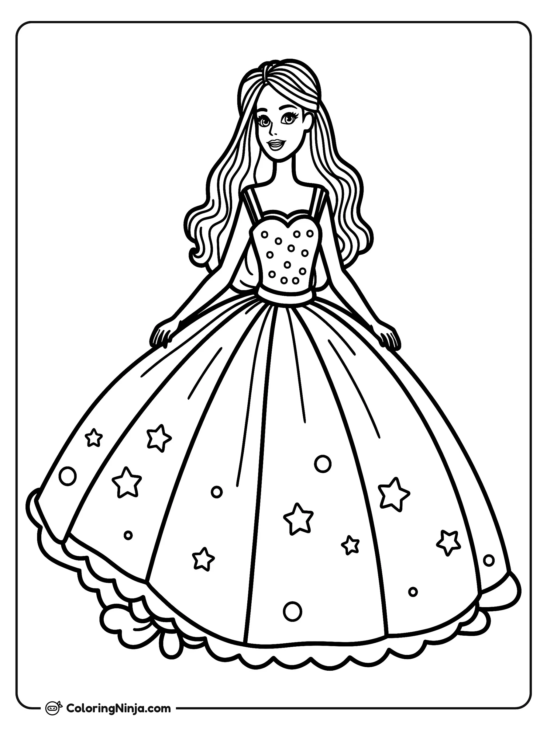 Christmas Barbie with Dresses Coloring Page: This Christmas Barbie coloring page features Barbie alongside a collection of festive dresses.