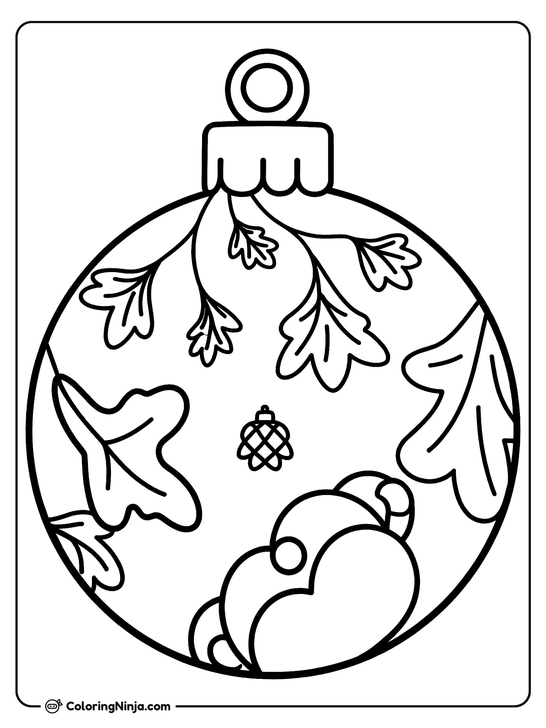 Esfera Navideña con Patrón de Hojas: dibujo para colorear