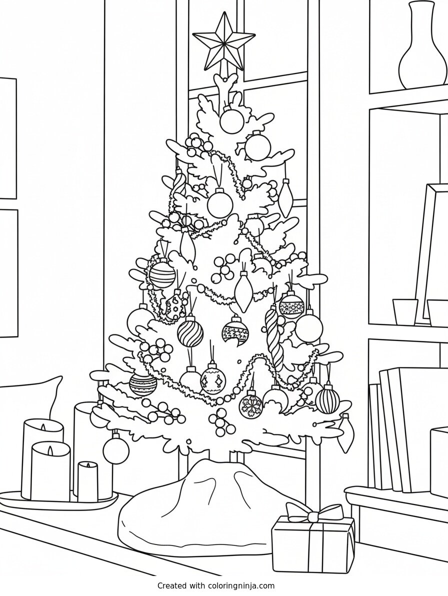 Coloring page of christmas tree