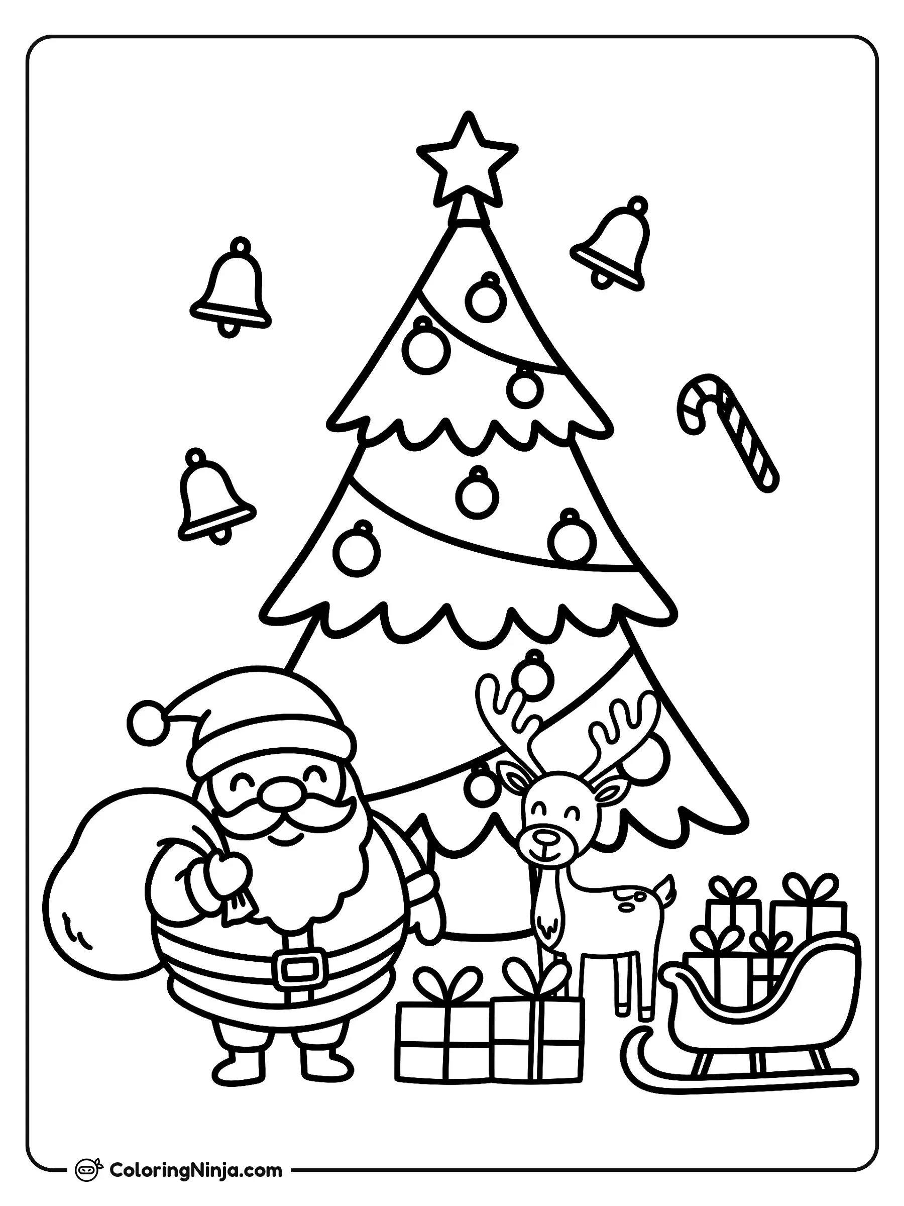 Christmas Coloring Page: This Christmas Coloring Page features a holiday-themed illustration inspired by Christmas. Children can use their creative colors to bring the festive line art to life on the page.