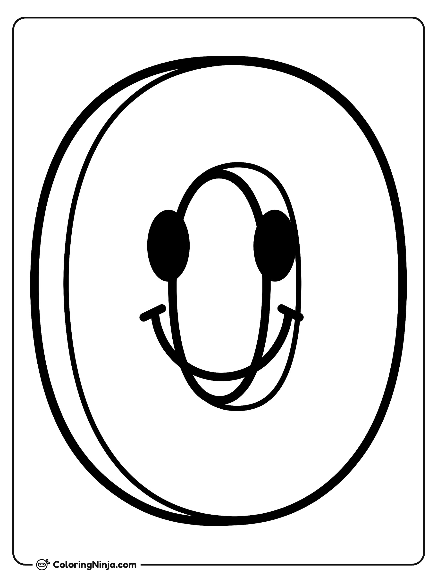 Letra O alegre con carita sonriente: dibujo para colorear
