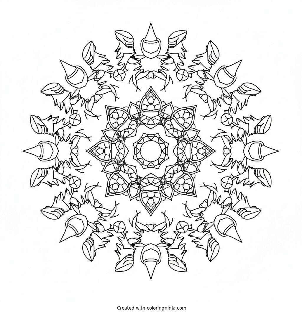 Nature and Turtle Circle Pattern Coloring Page