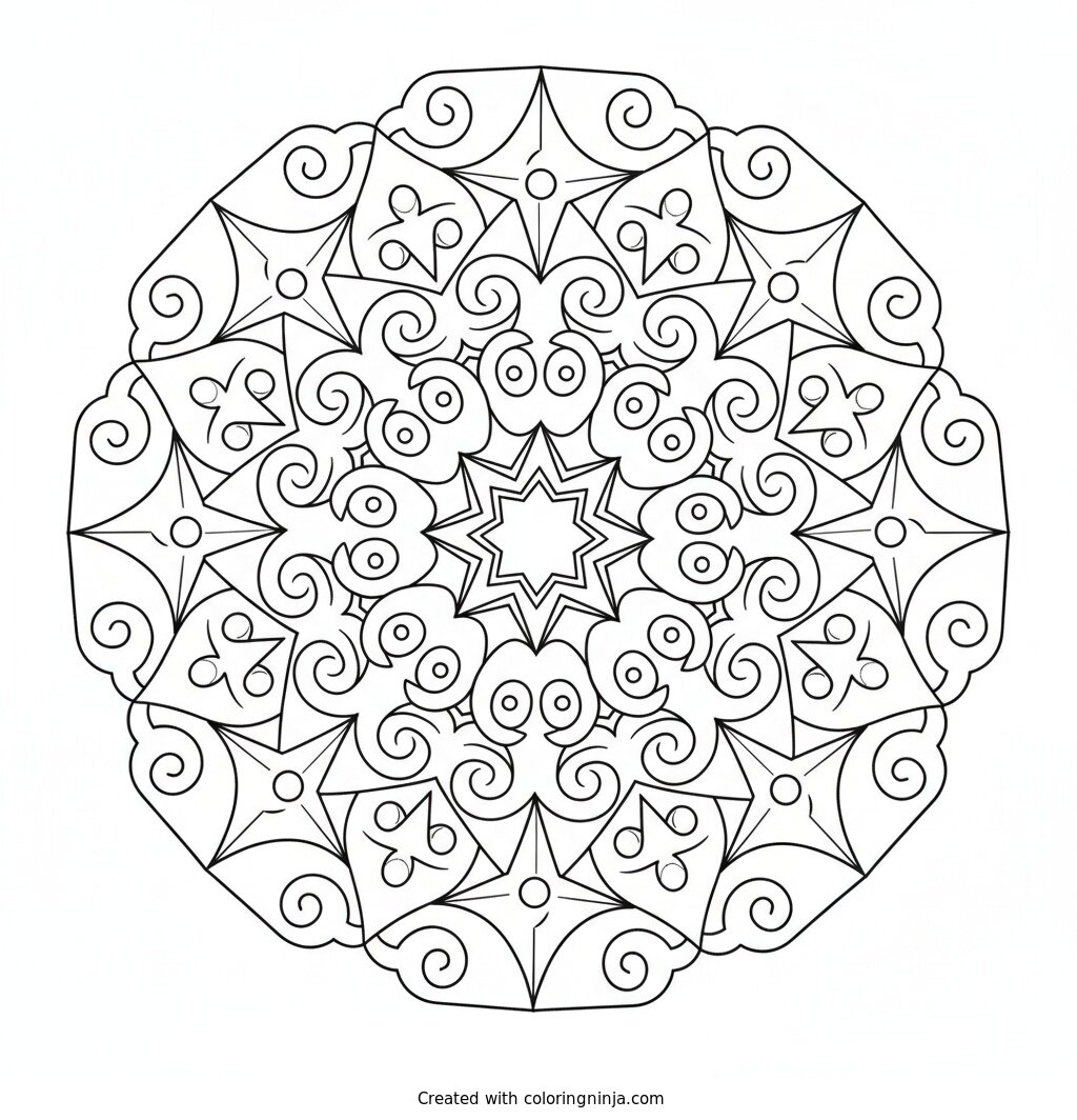Ninja Star Mandala Pattern Coloring Page