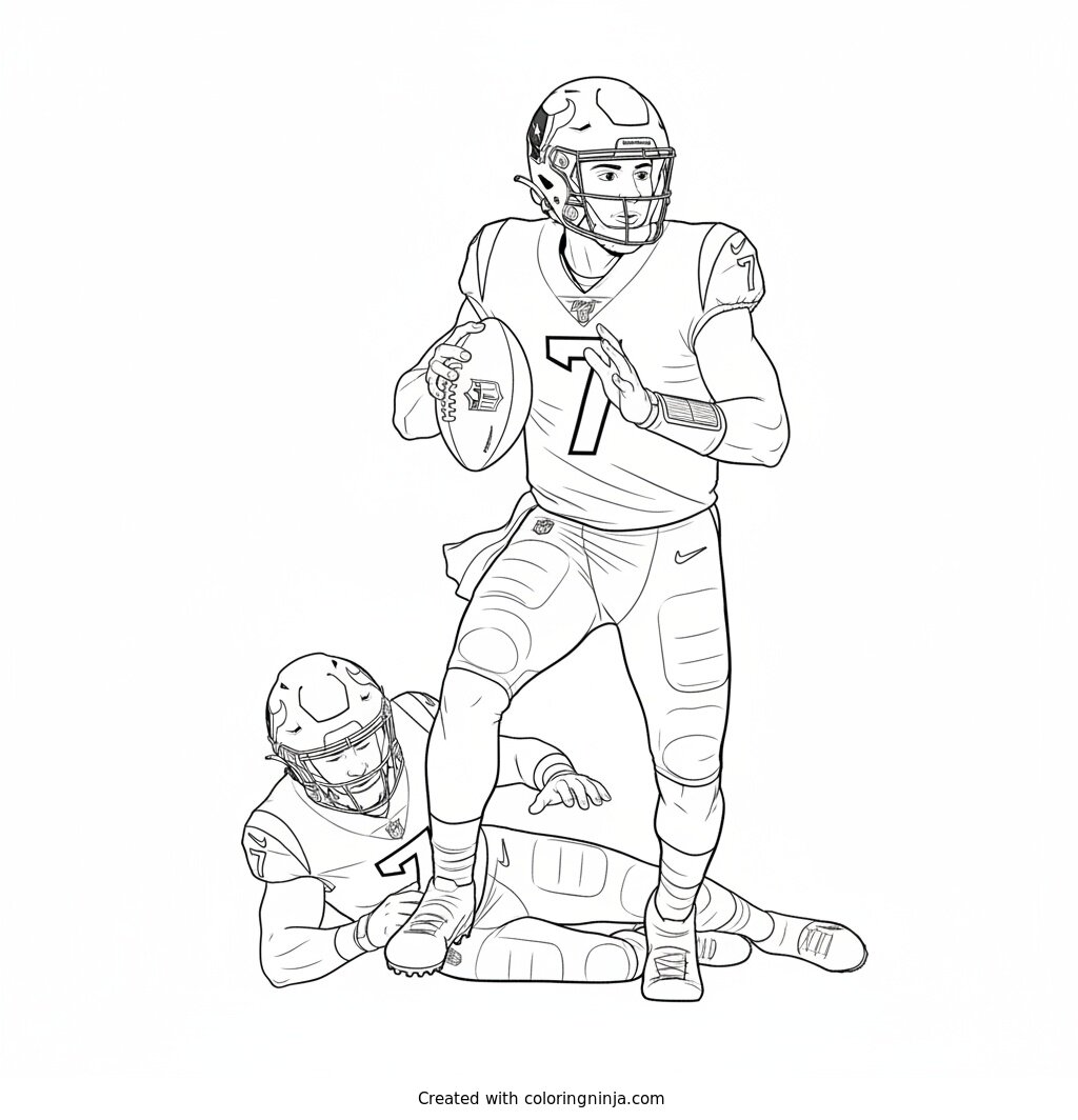 C.J. Stroud Scrambling Past Defender Coloring Page