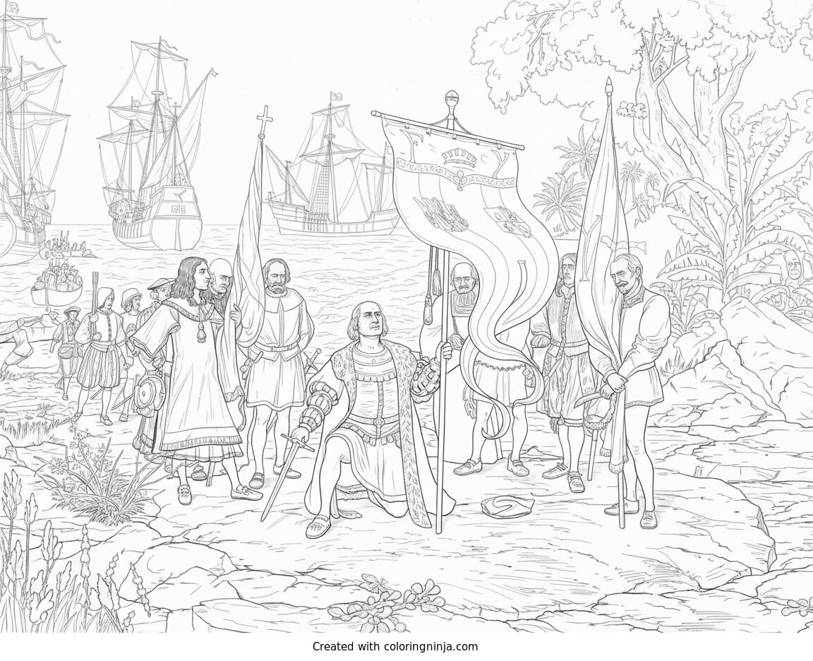 Columbus Landing in the New World Coloring Page