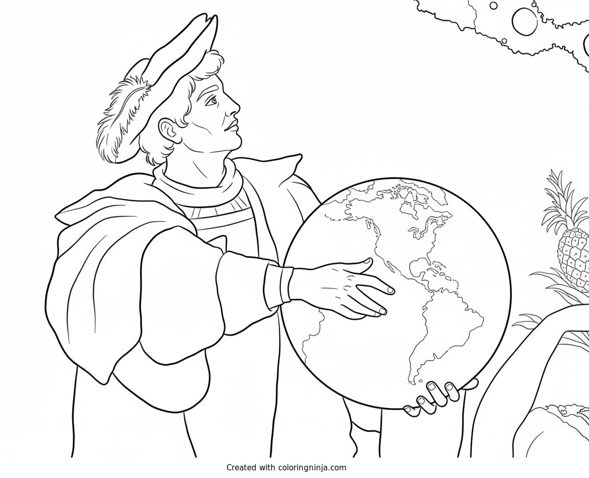 Columbus Holding a Globe Coloring Page