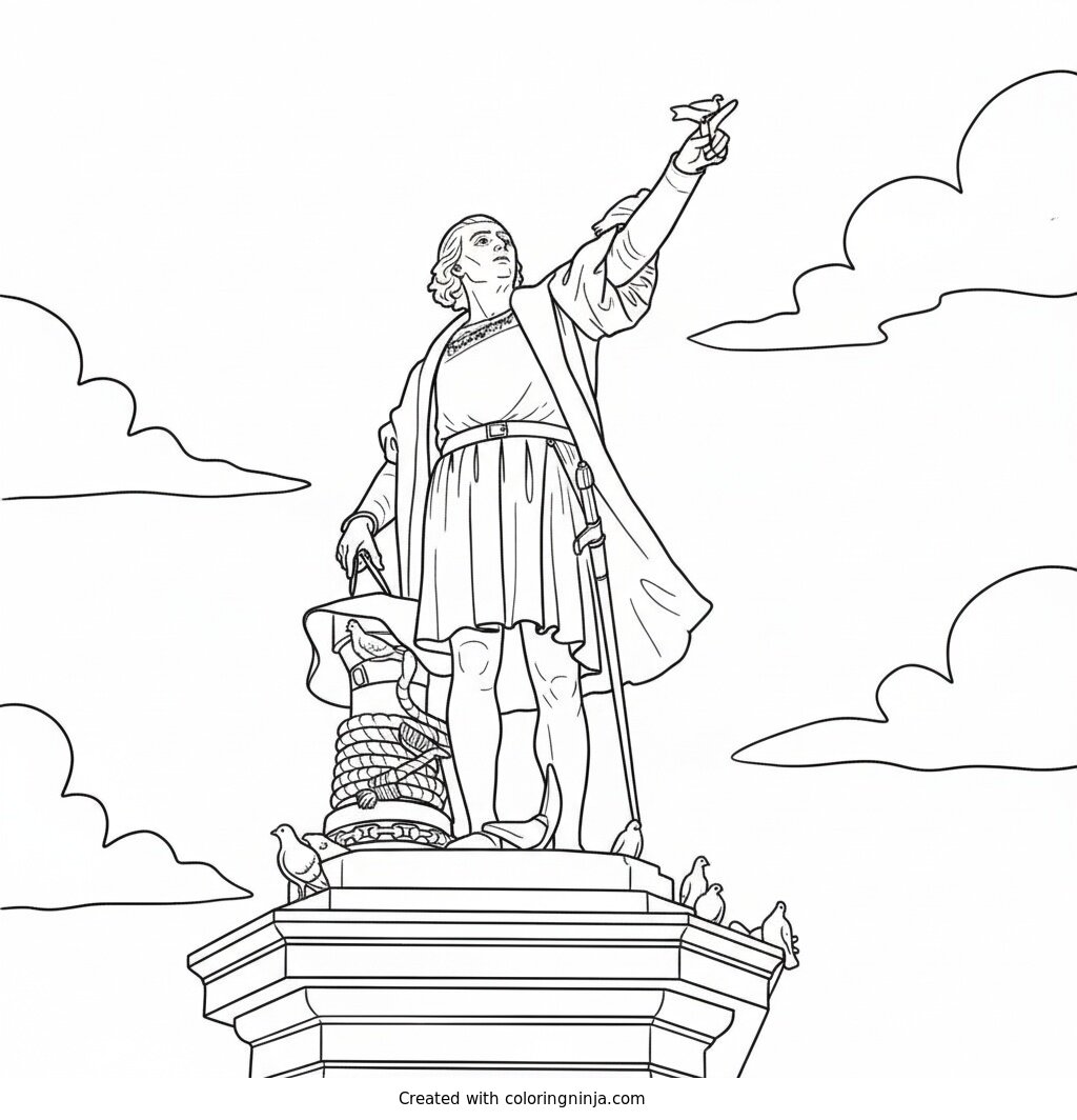 Columbus Statue Pointing Ahead Coloring Page