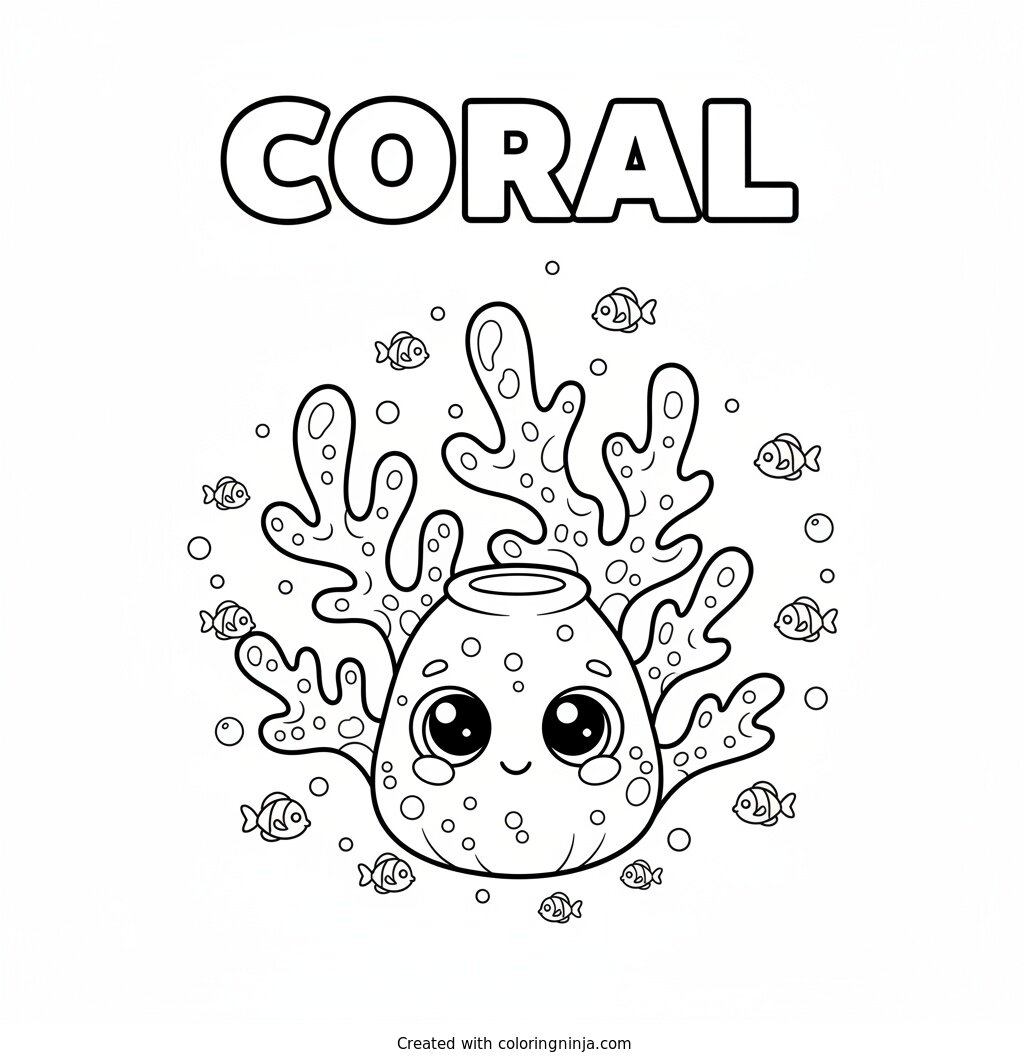 A Coral and Tiny Fishes Coloring Page