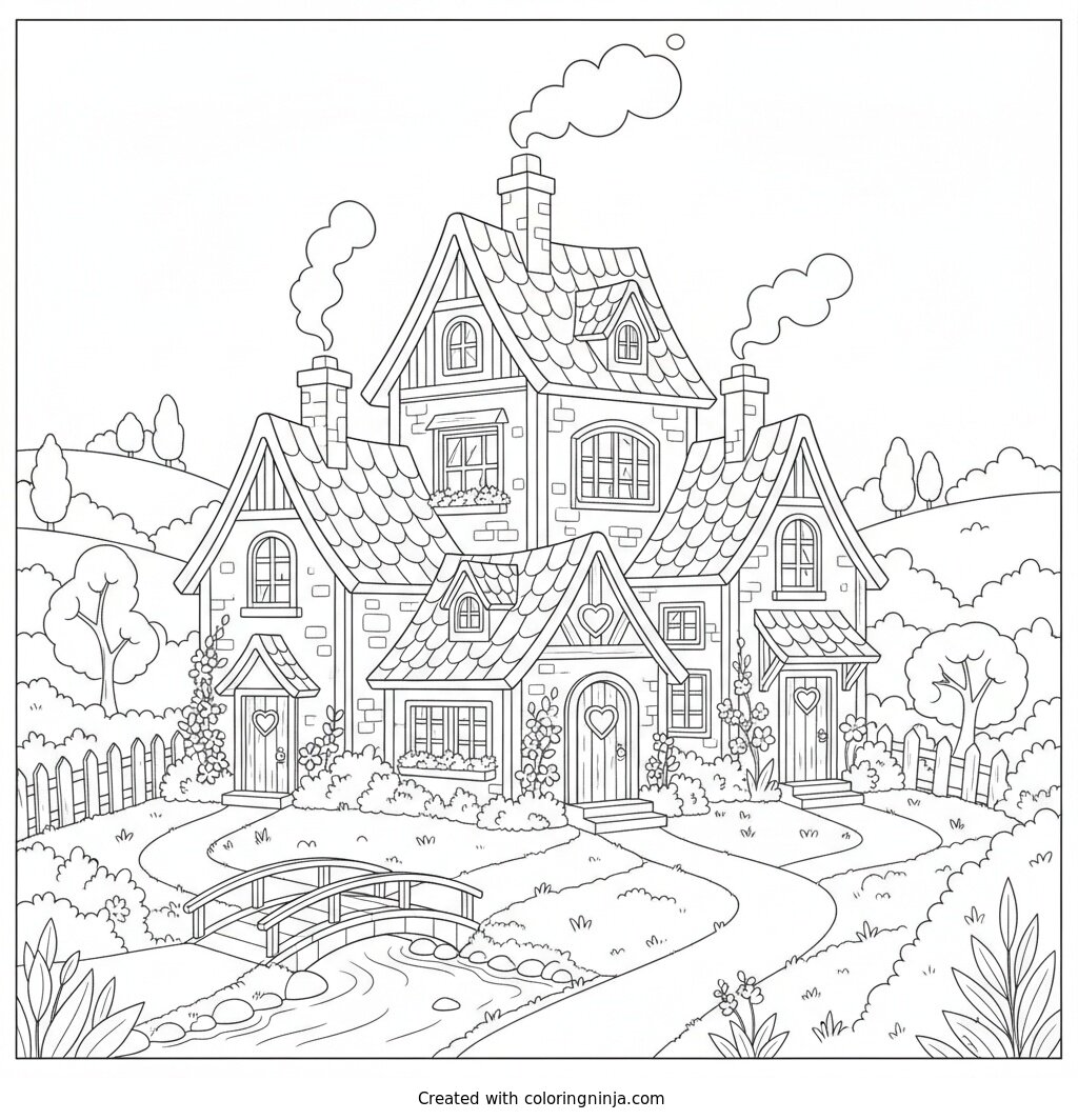 Cozy Cottages Coloring Page
