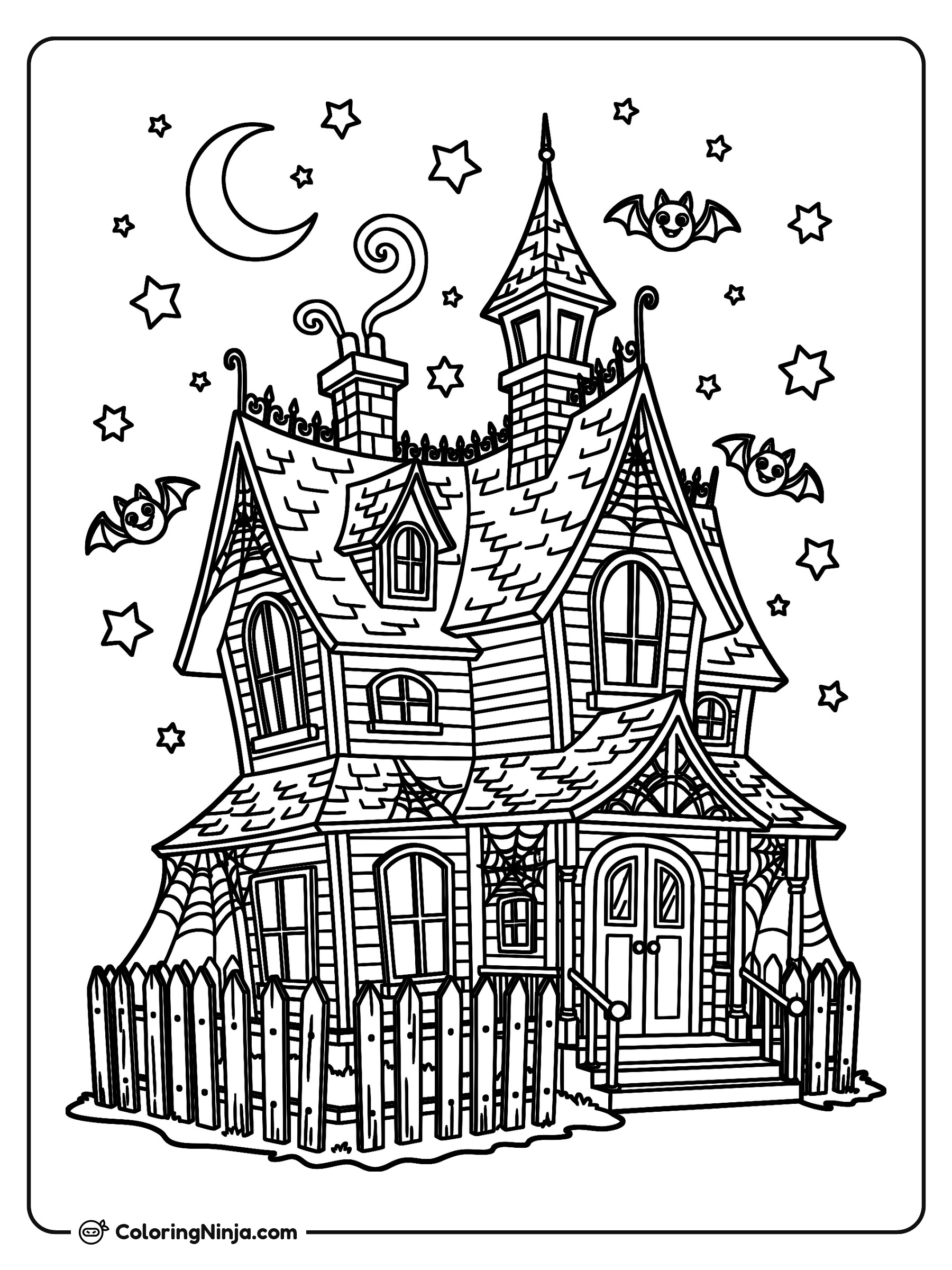 La acogedora cabaña de Halloween: dibujo para colorear
