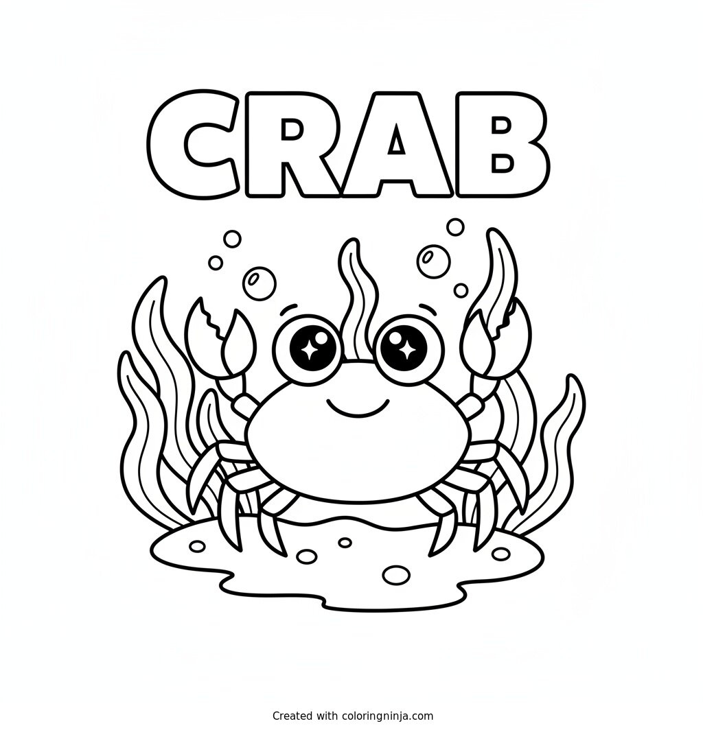 A Crab with Seaweed Coloring Page