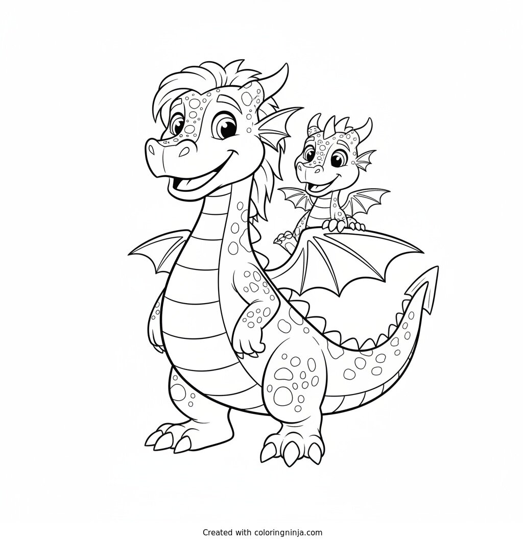 Coloring page of create a colouring page with the drgon's yarlotte and yarli from adventure world, perth