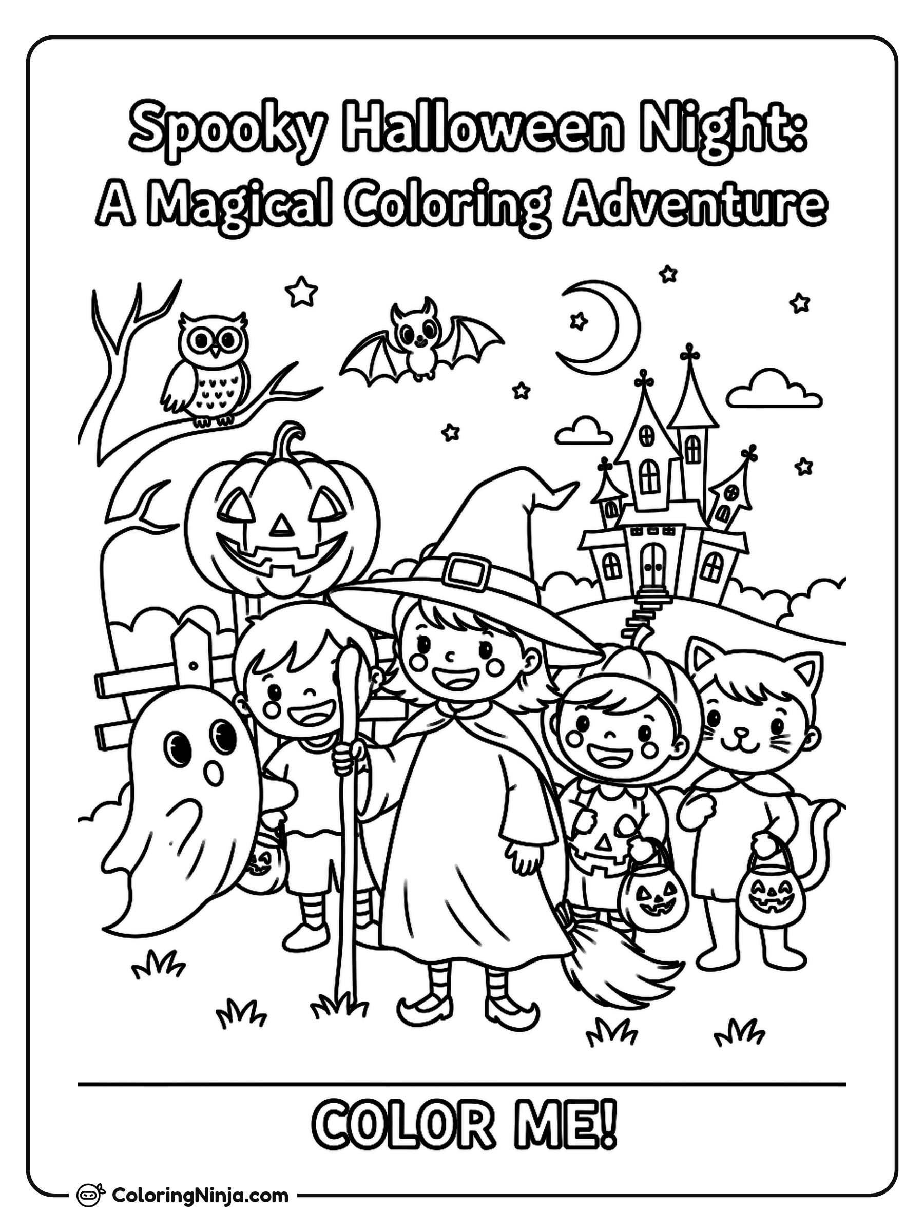 Spooky Halloween Night Coloring Page