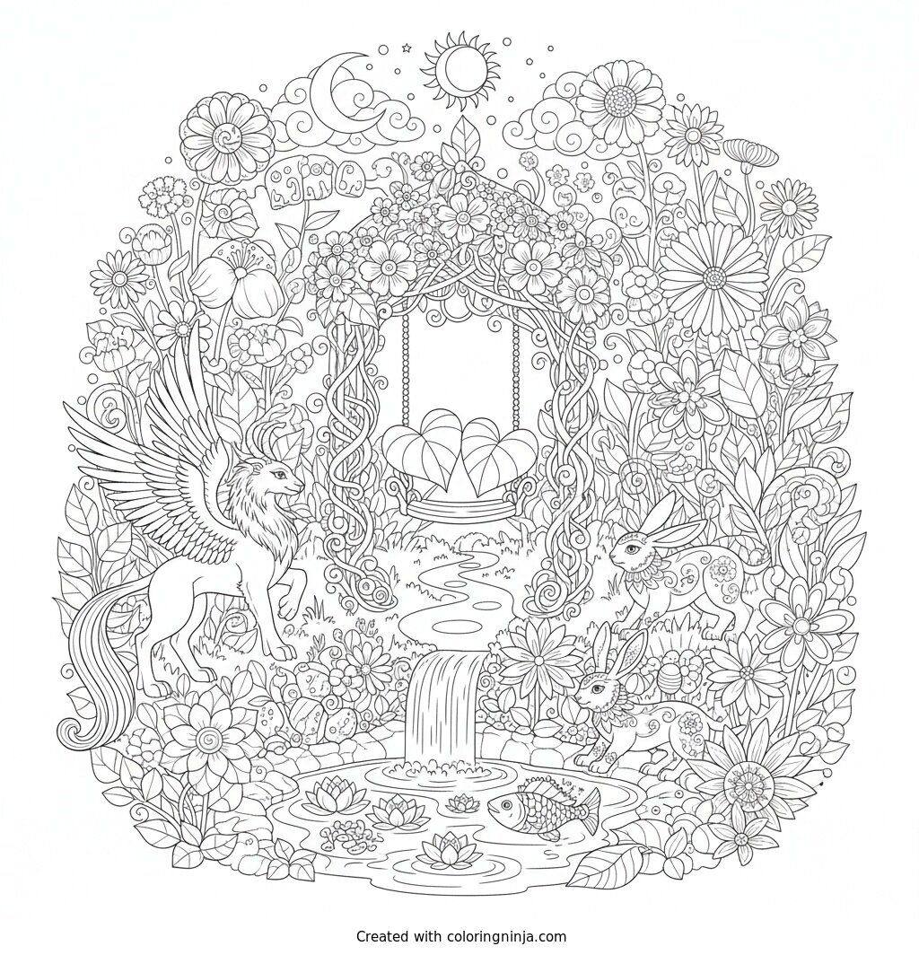 Intricate Nature and Animal Design Coloring Page
