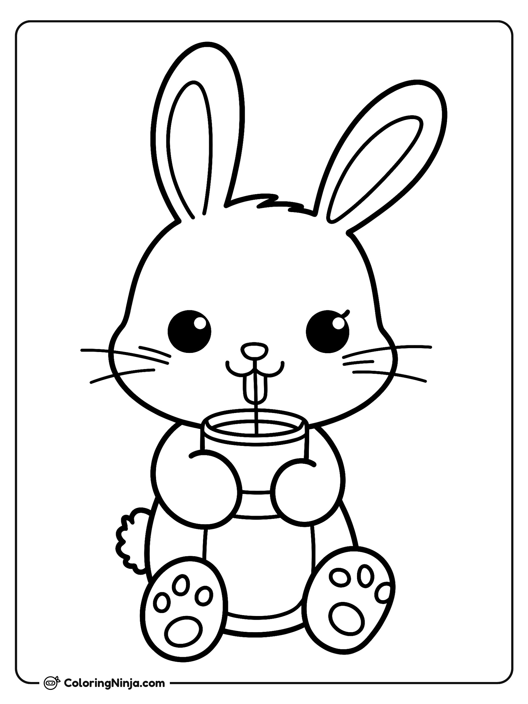 Conejo tierno tomando café: dibujo para colorear
