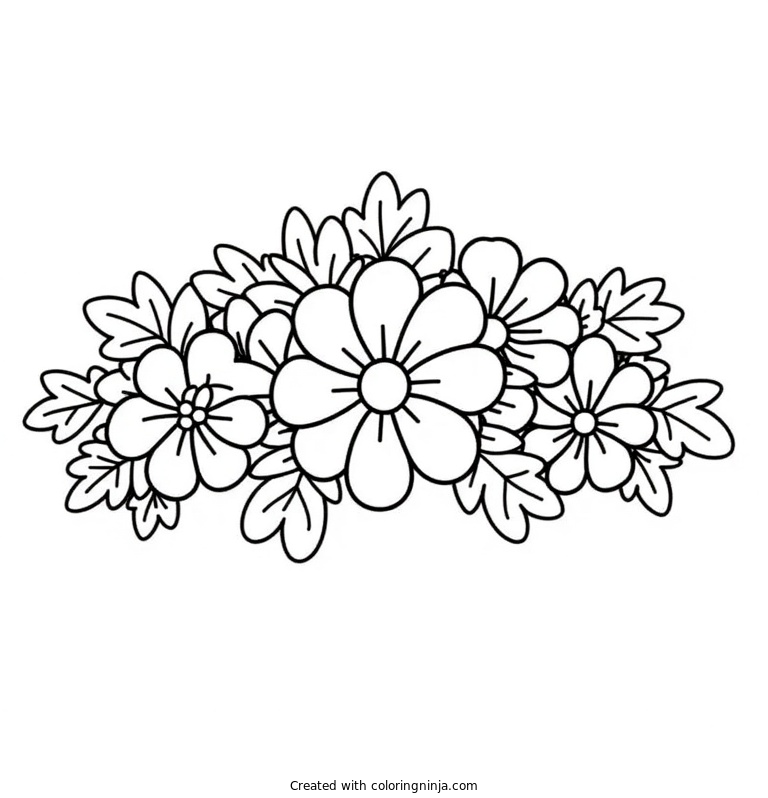 A coloring page of a crown of flowers